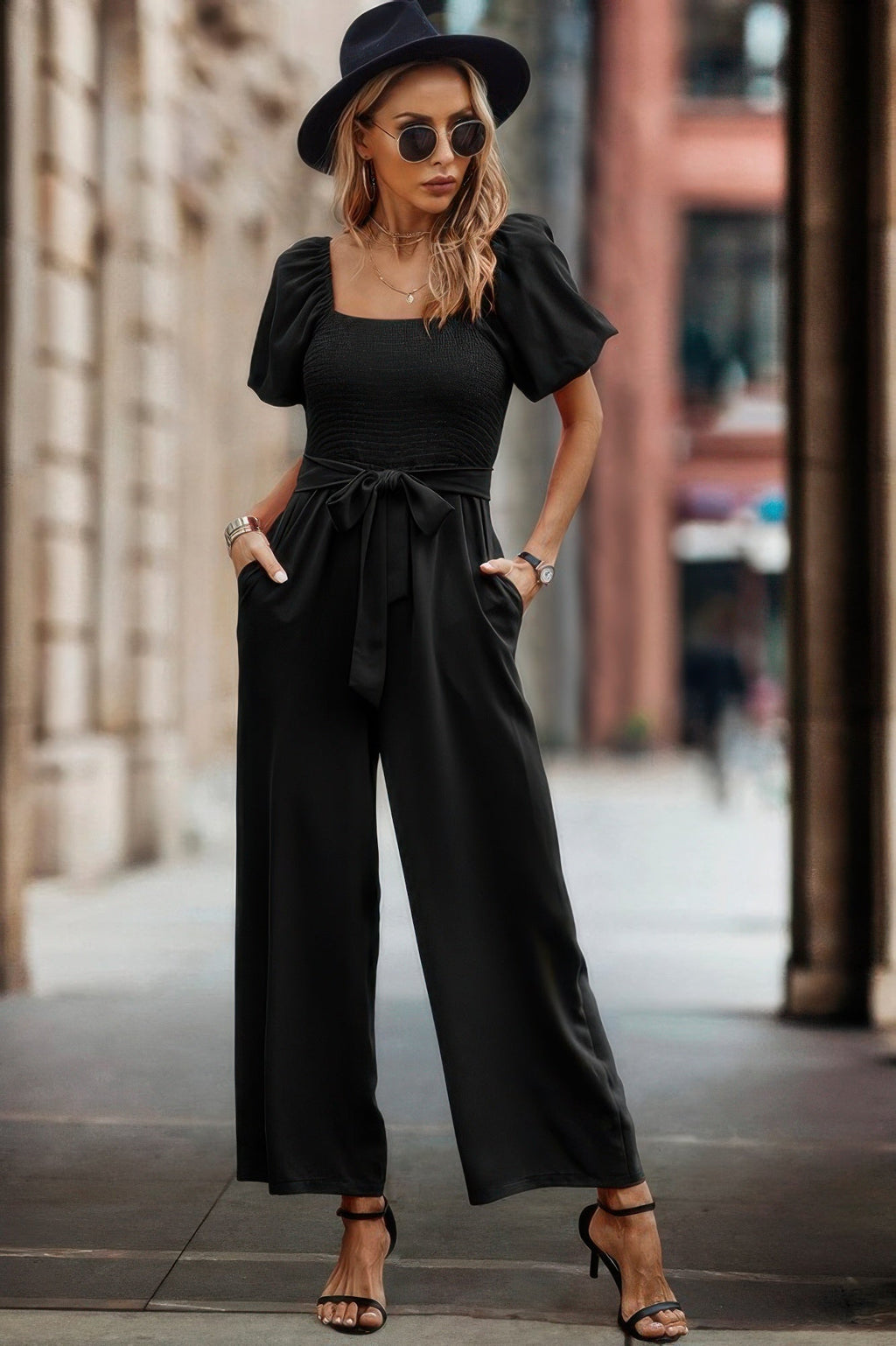 Solid Fit Square Neck Smocked Jumpsuit | by atgodanddesigns