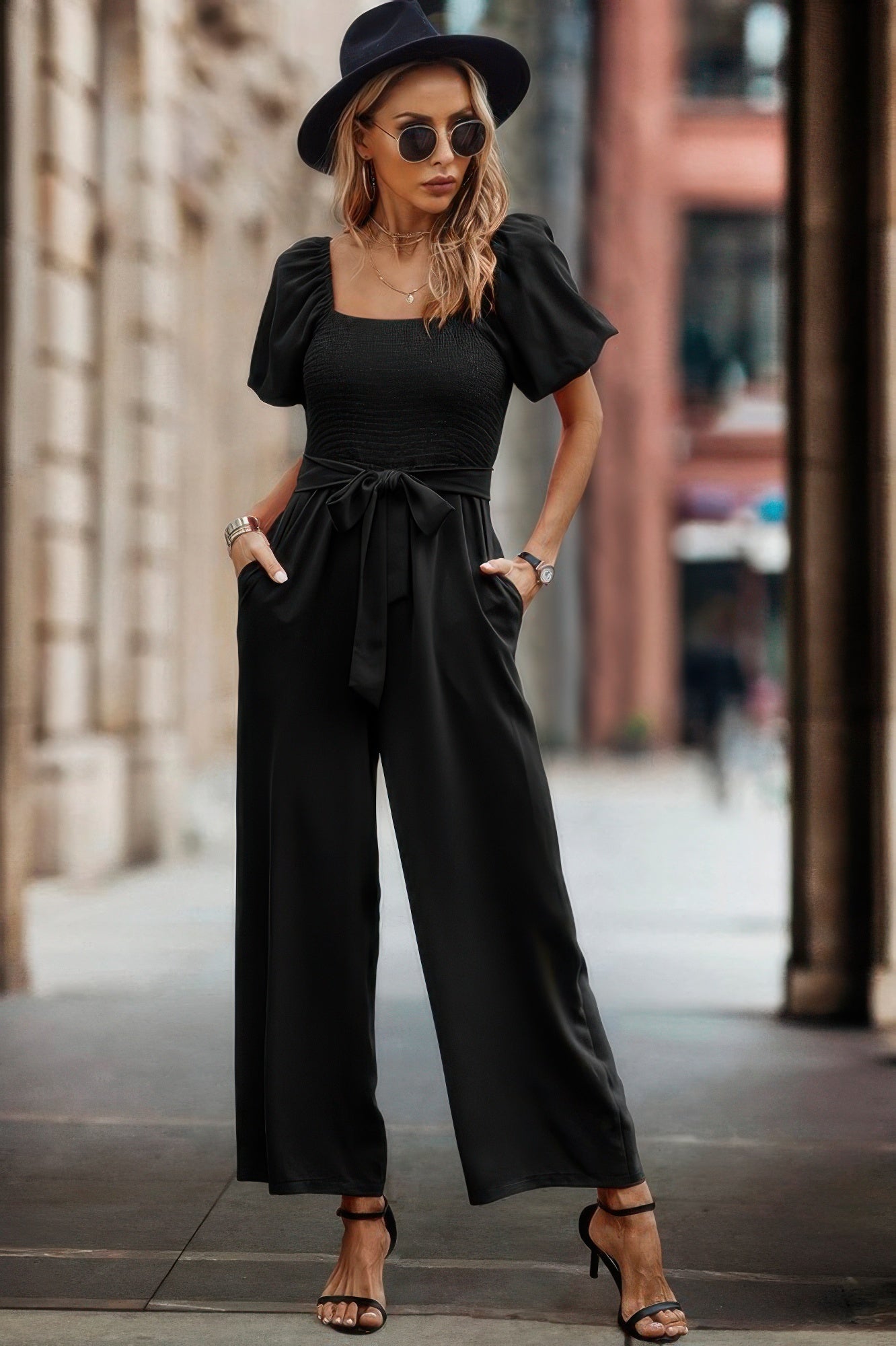Solid Fit Square Neck Smocked Jumpsuit | by atgodanddesigns