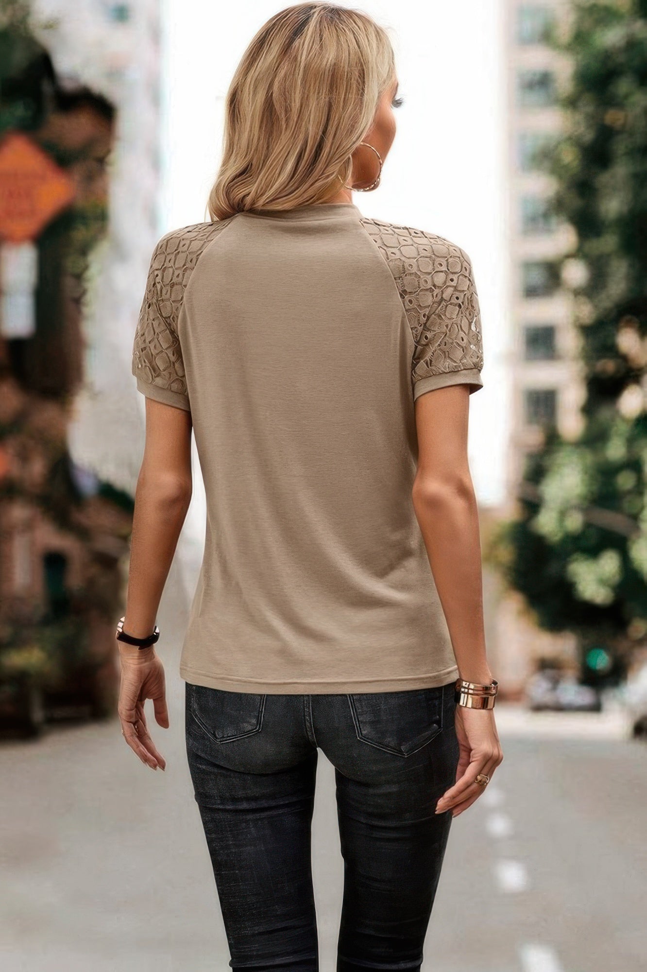 Solid Lace Sleeve Color Block Ruched Fit Top | by atgodanddesigns