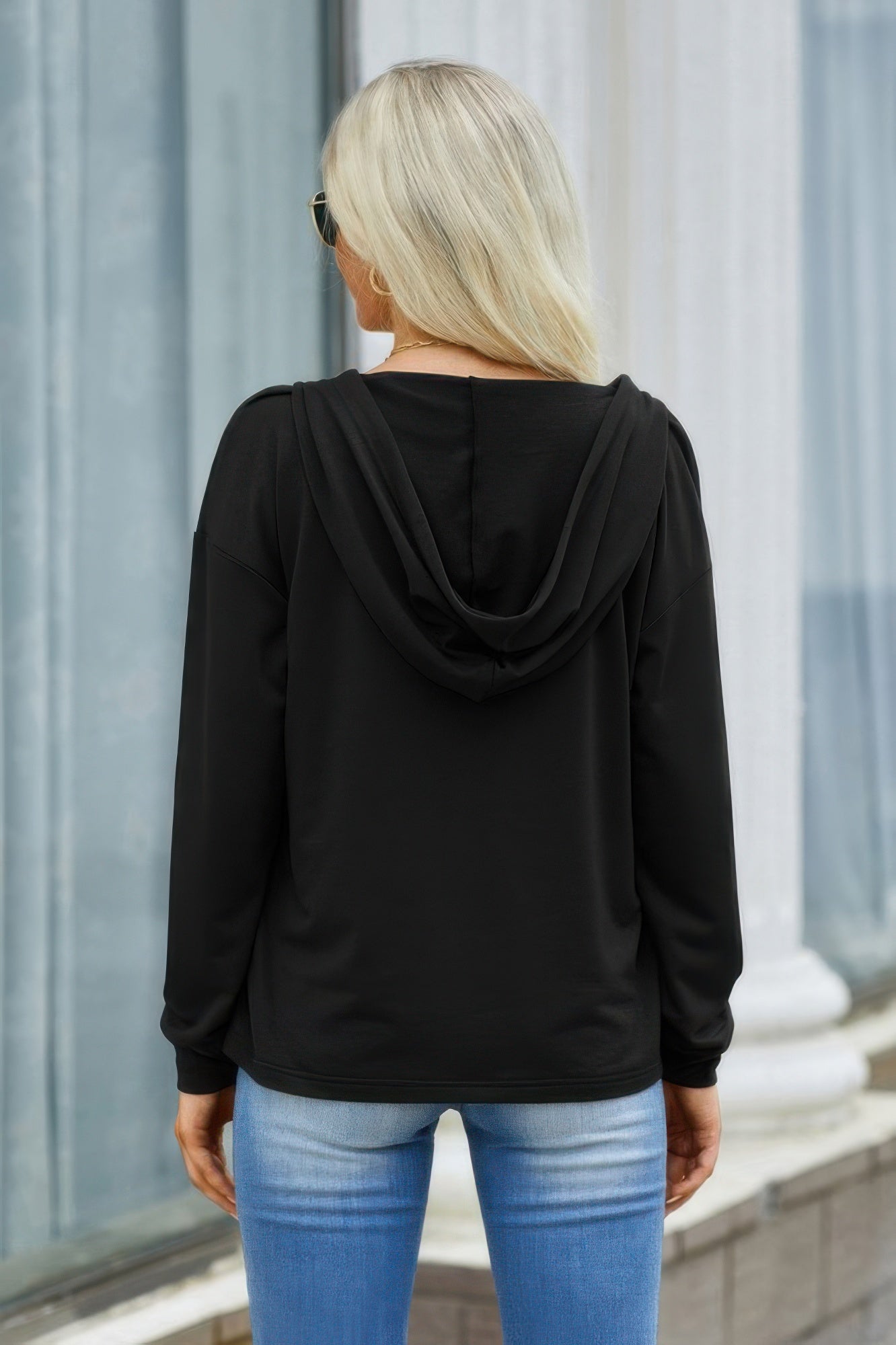 Solid Lace Trim Long Sleeve Loose Hoodie | by atgodanddesigns