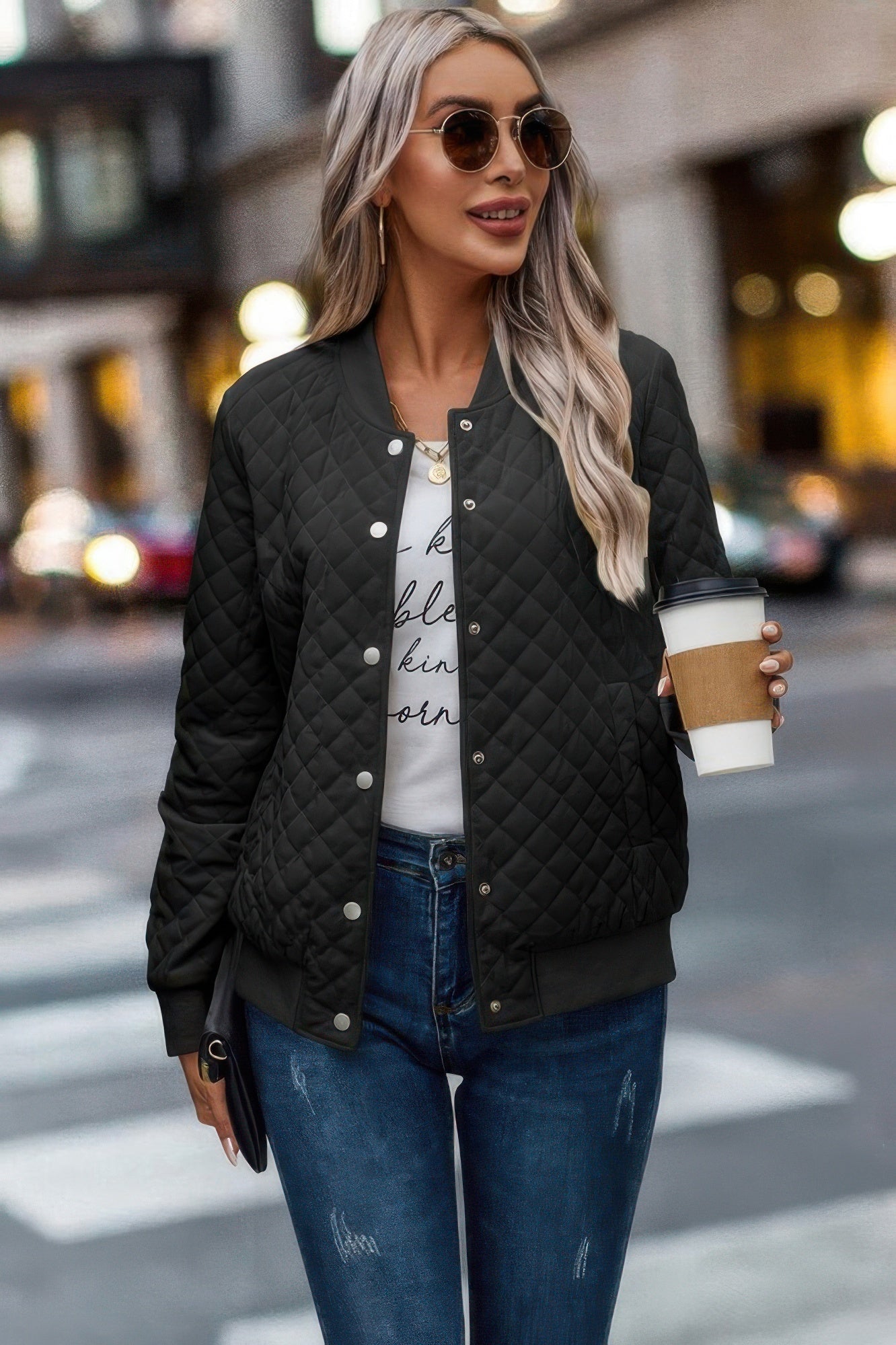 Solid Plaid Stitch Pockets Bomber Jacket | by atgodanddesigns