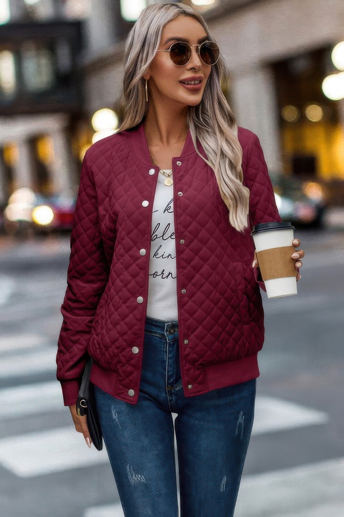 Solid Plaid Stitch Pockets Bomber Jacket | by atgodanddesigns