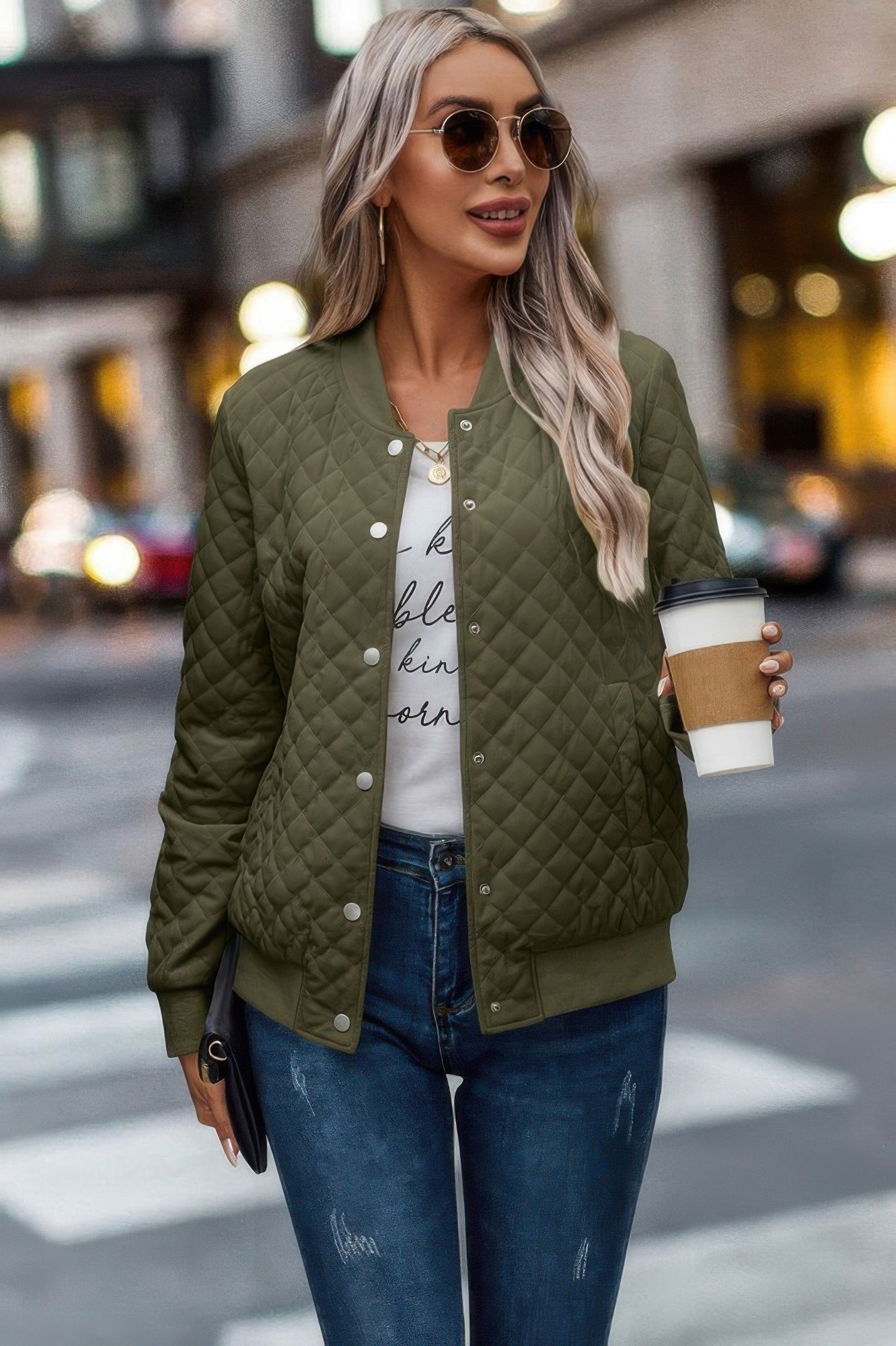 Solid Plaid Stitch Pockets Bomber Jacket | by atgodanddesigns