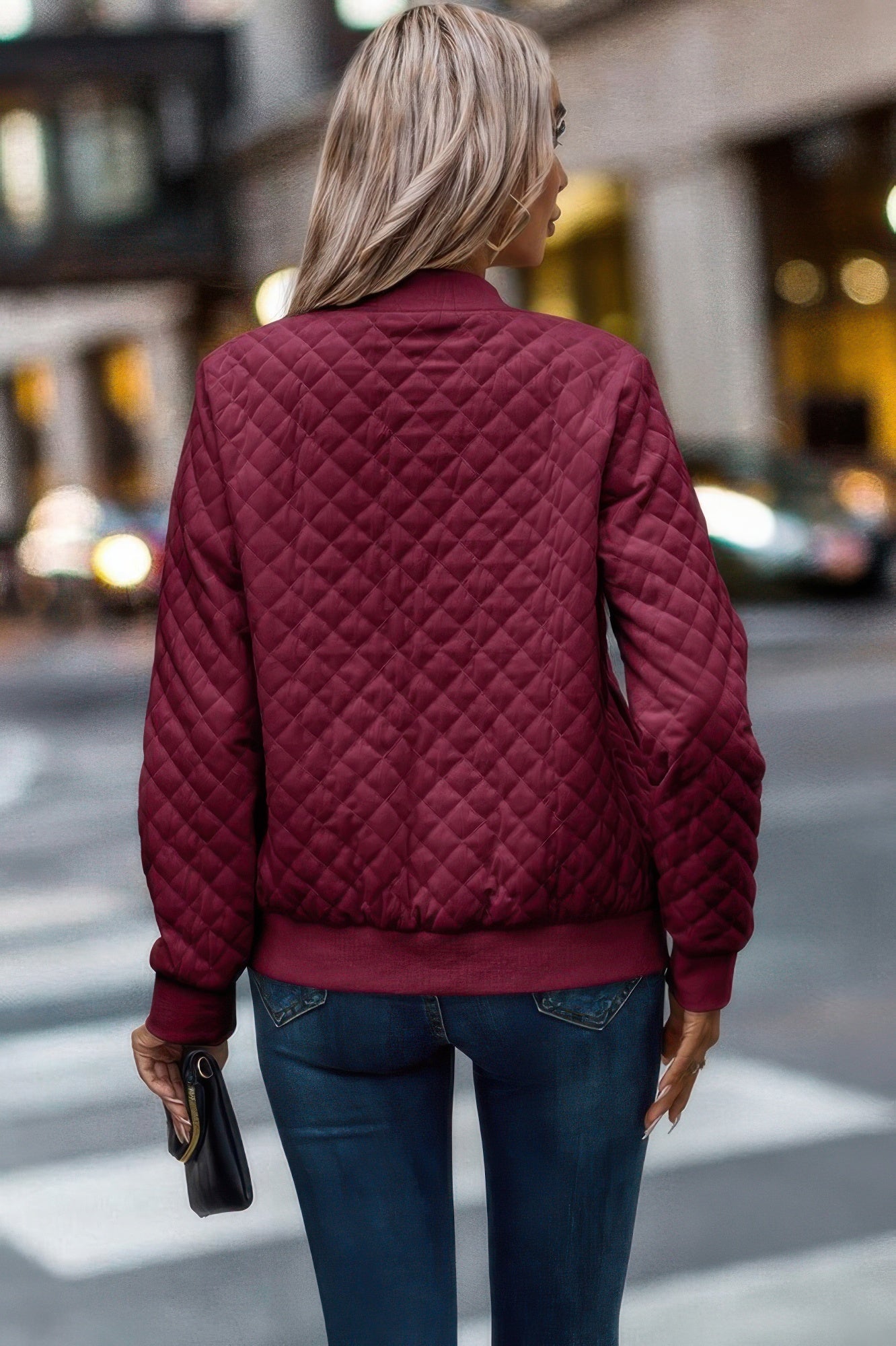 Solid Plaid Stitch Pockets Bomber Jacket | by atgodanddesigns