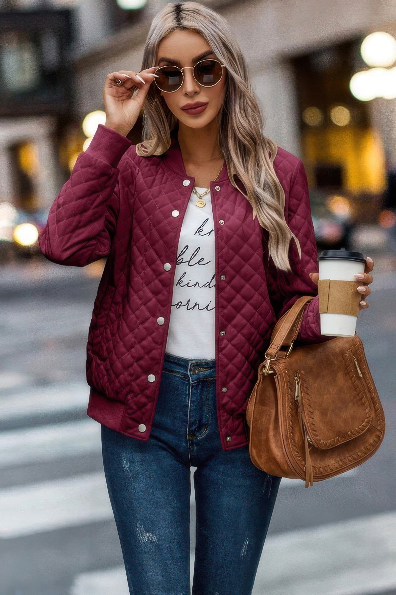 Solid Plaid Stitch Pockets Bomber Jacket | by atgodanddesigns