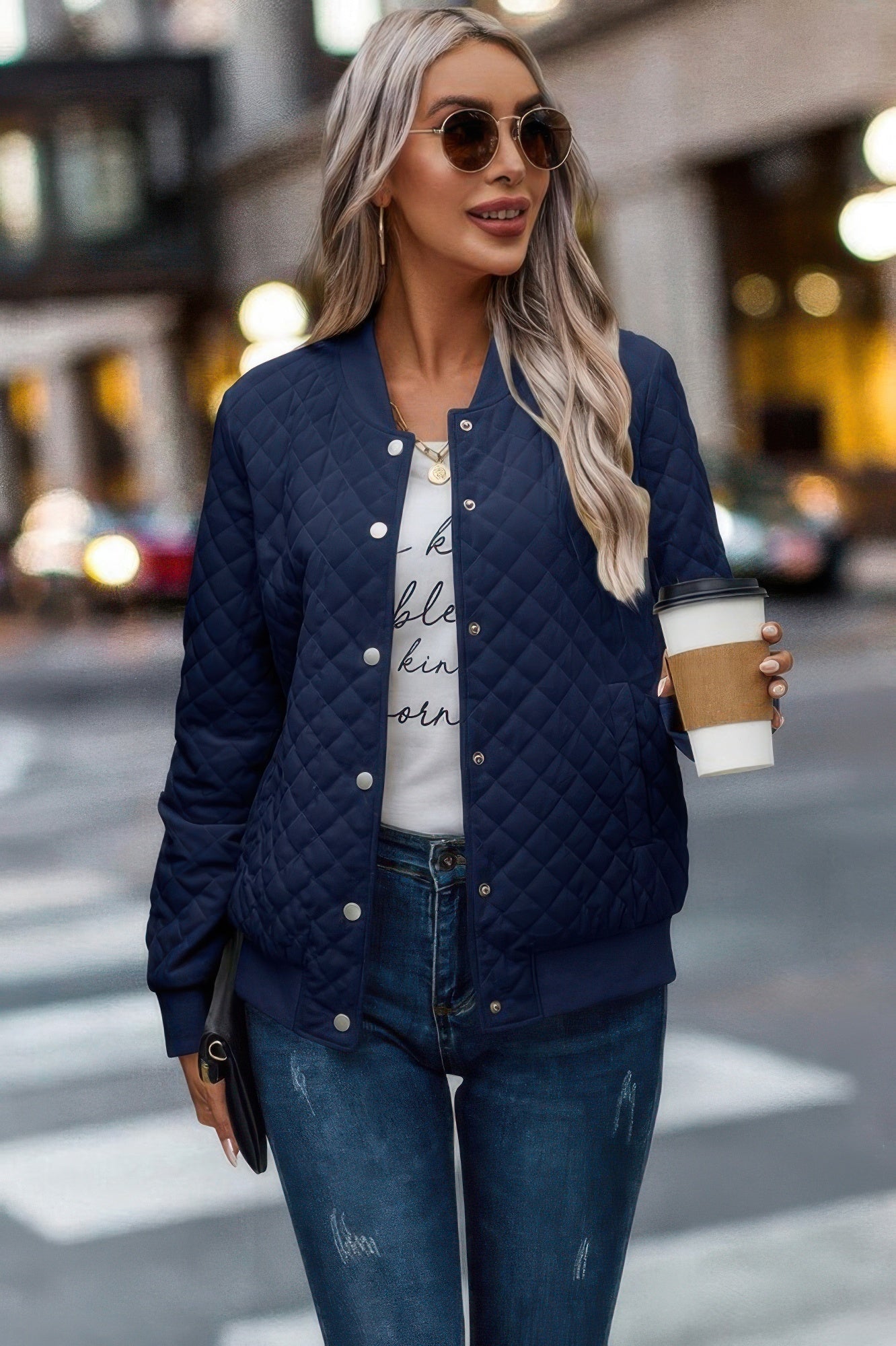 Solid Plaid Stitch Pockets Bomber Jacket | by atgodanddesigns