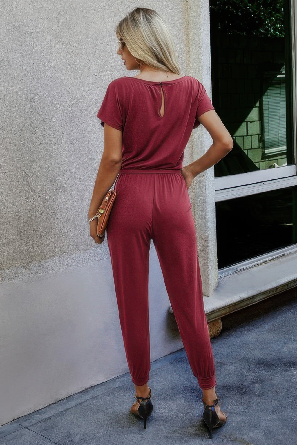 Solid Slant Shoulder Short Sleeve Jumpsuit | by atgodanddesigns