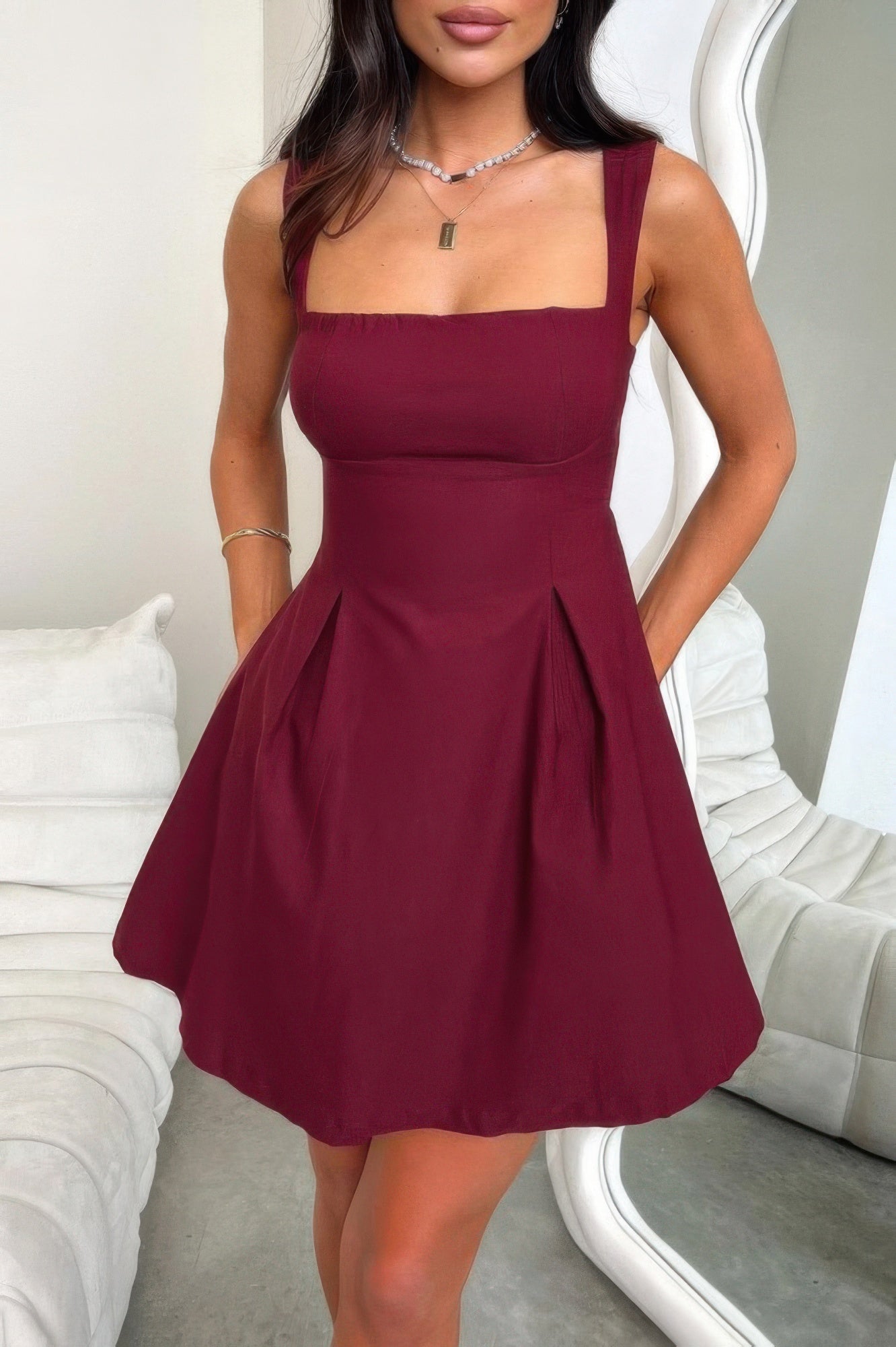 Solid Sleeveless Fit Wide Strap A Line Dress | by atgodanddesigns