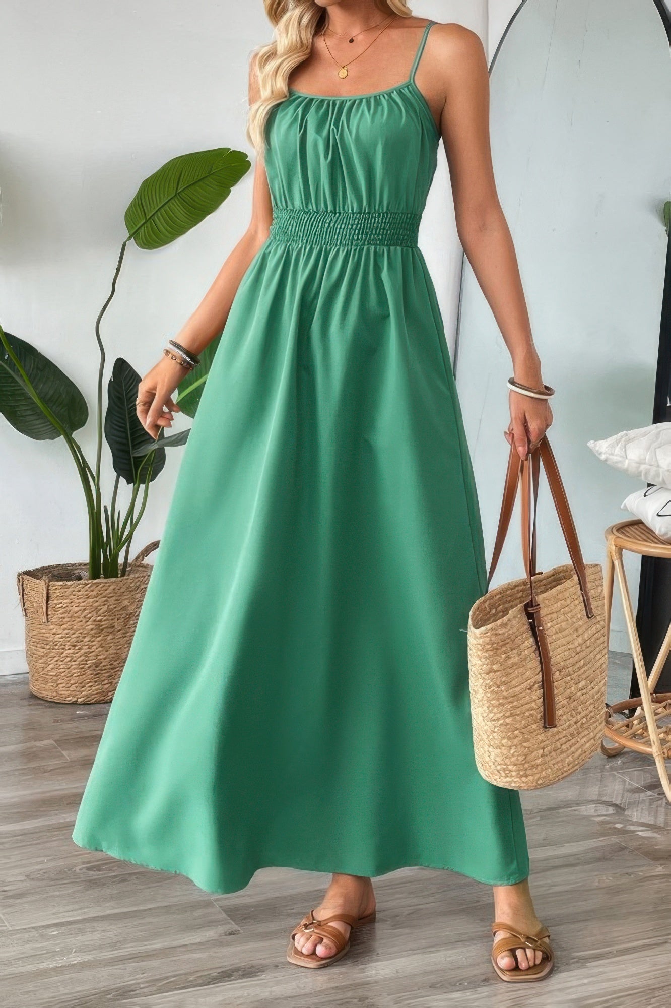 Solid Sleeveless Ruched Elactic Waist A Line Dress | by atgodanddesigns