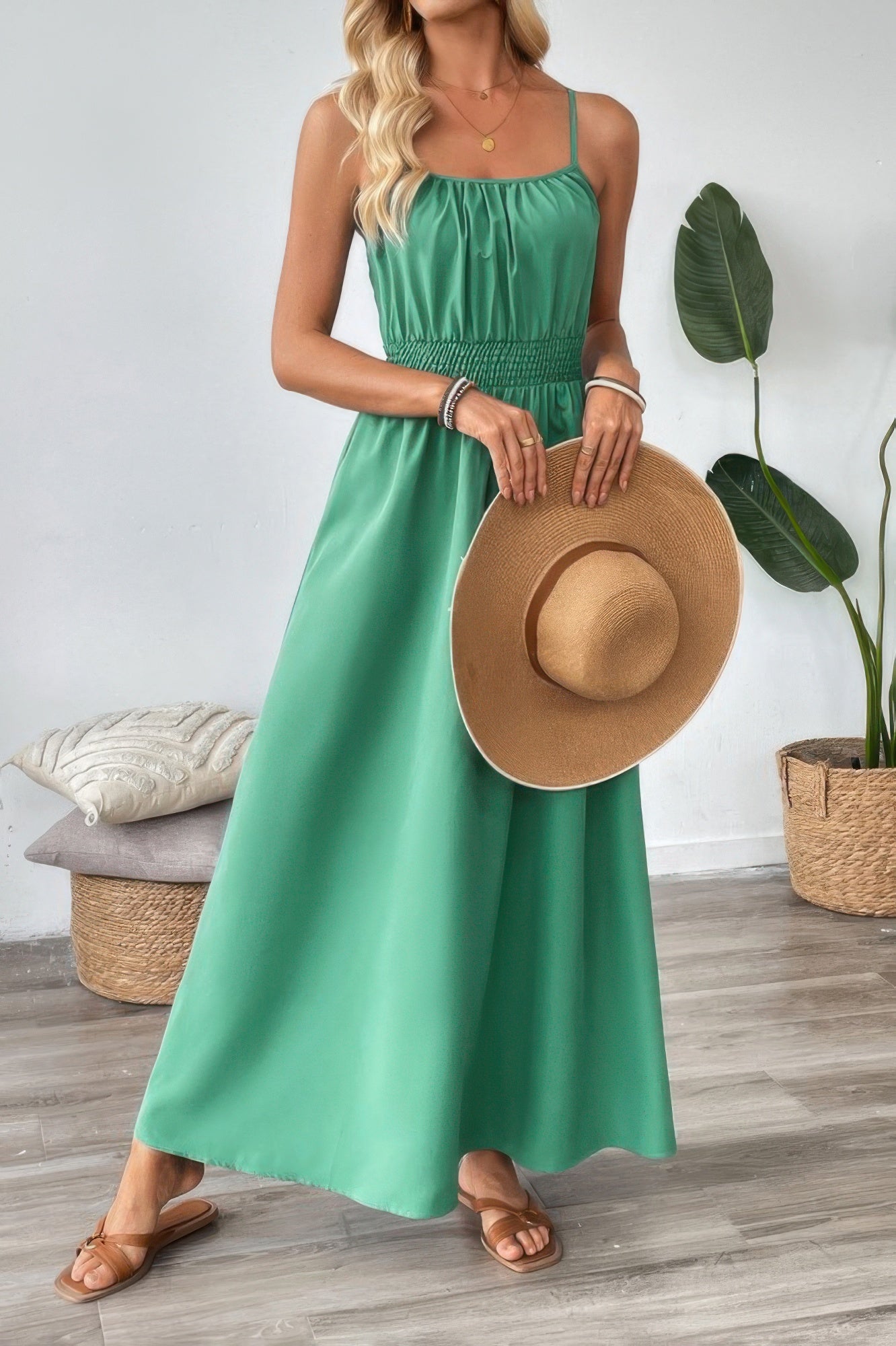 Solid Sleeveless Ruched Elactic Waist A Line Dress | by atgodanddesigns