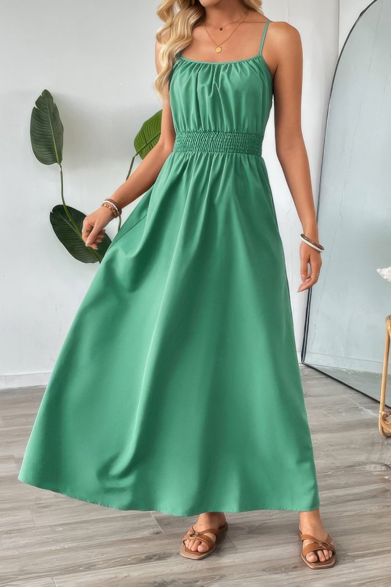 Solid Sleeveless Ruched Elactic Waist A Line Dress | by atgodanddesigns