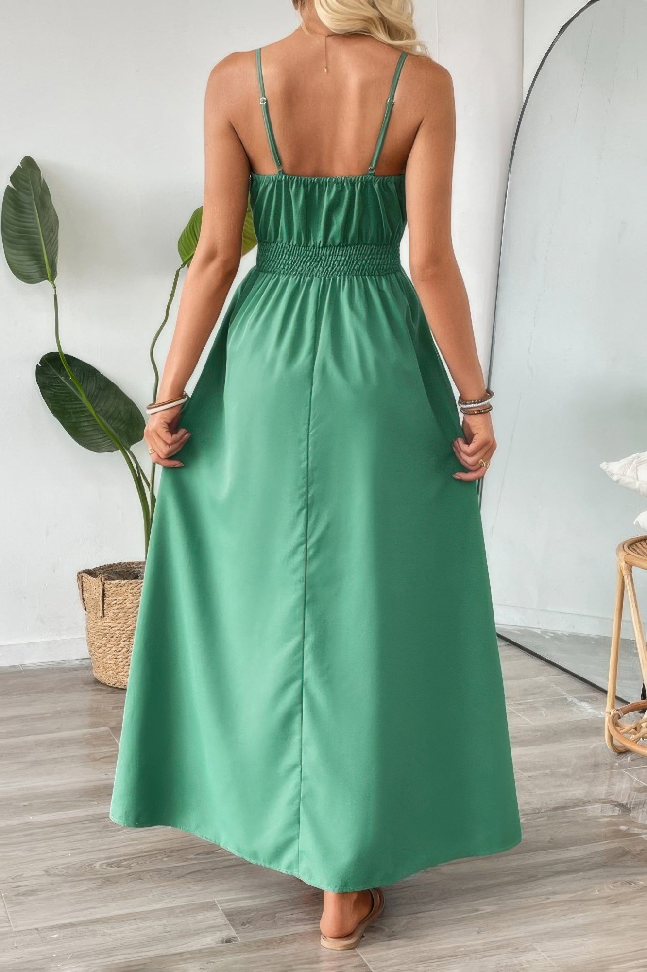 Solid Sleeveless Ruched Elactic Waist A Line Dress | by atgodanddesigns