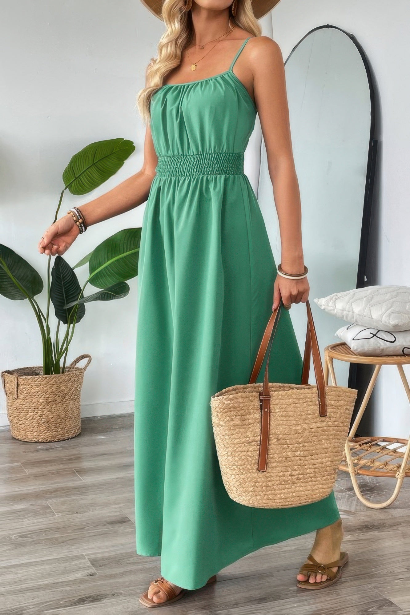 Solid Sleeveless Ruched Elactic Waist A Line Dress | by atgodanddesigns