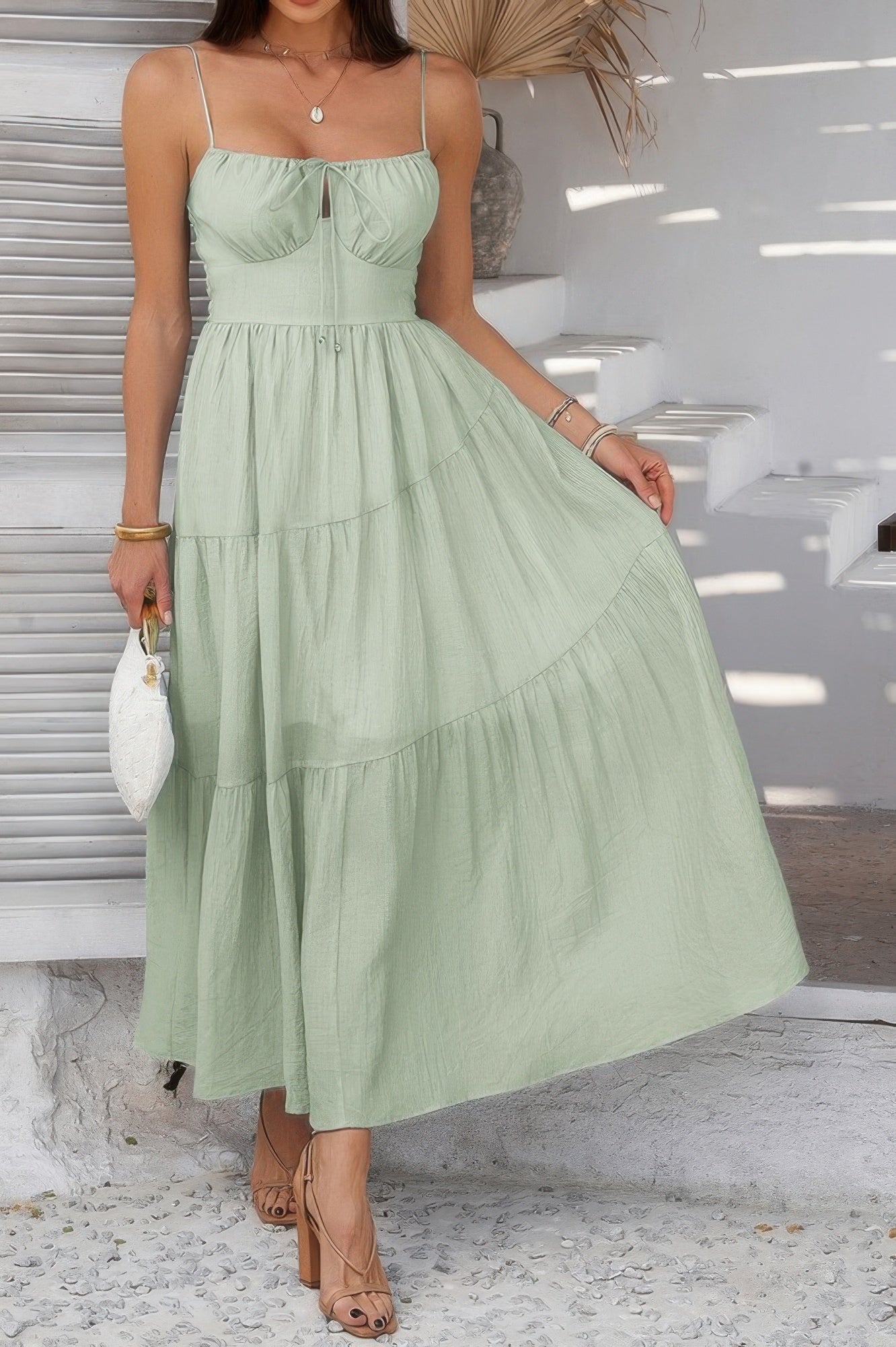 Solid Sleeveless Smocked Tiered Maxi Cami Dress | by atgodanddesigns