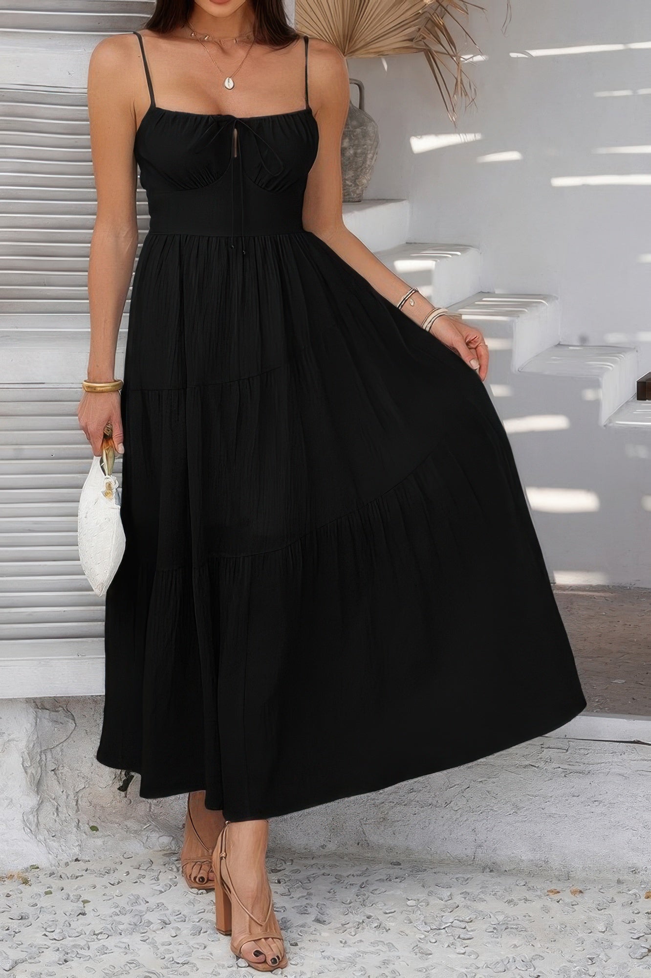 Solid Sleeveless Smocked Tiered Maxi Cami Dress | by atgodanddesigns