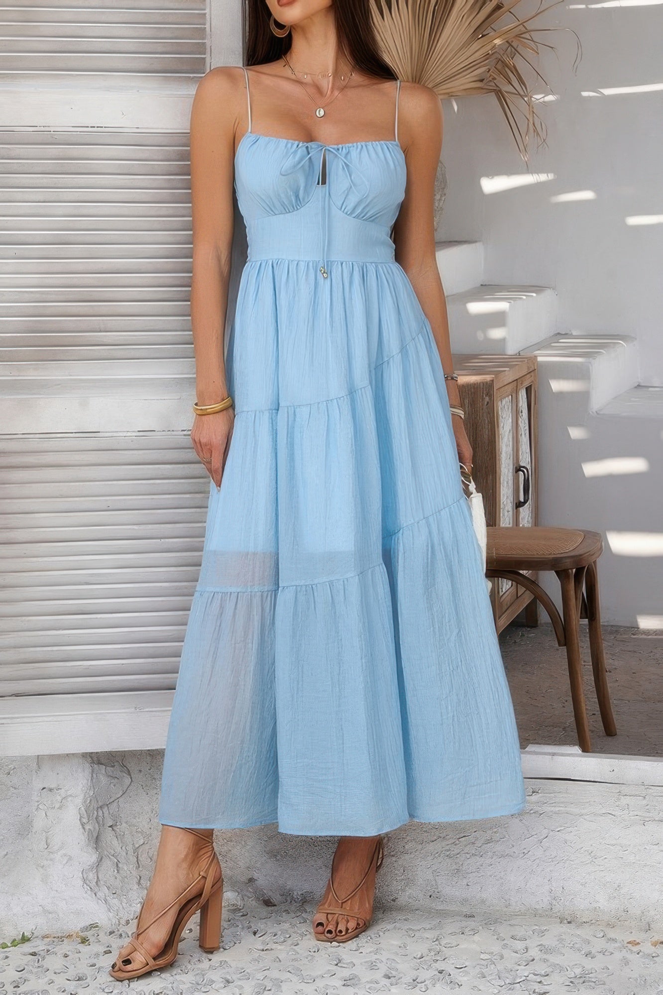 Solid Sleeveless Smocked Tiered Maxi Cami Dress | by atgodanddesigns