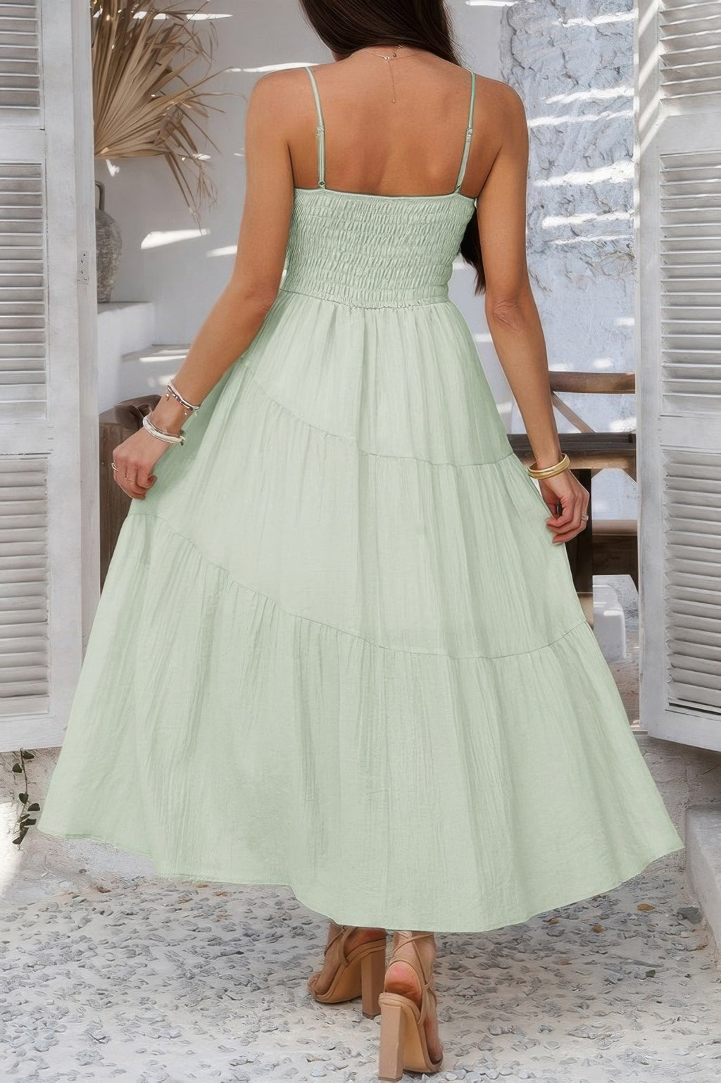 Solid Sleeveless Smocked Tiered Maxi Cami Dress | by atgodanddesigns