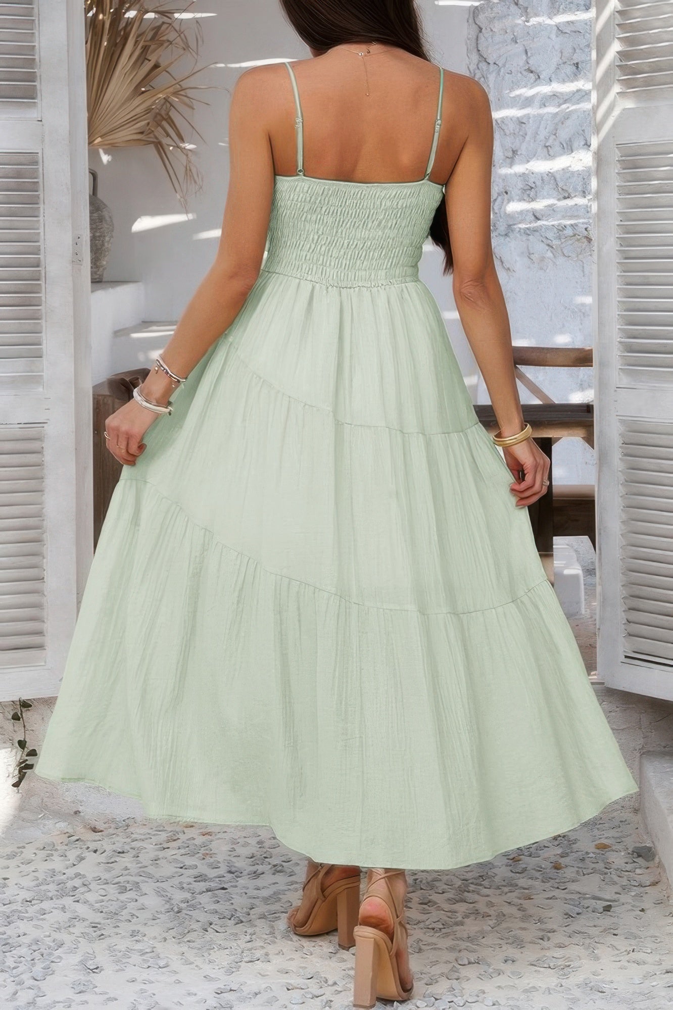Solid Sleeveless Smocked Tiered Maxi Cami Dress | by atgodanddesigns