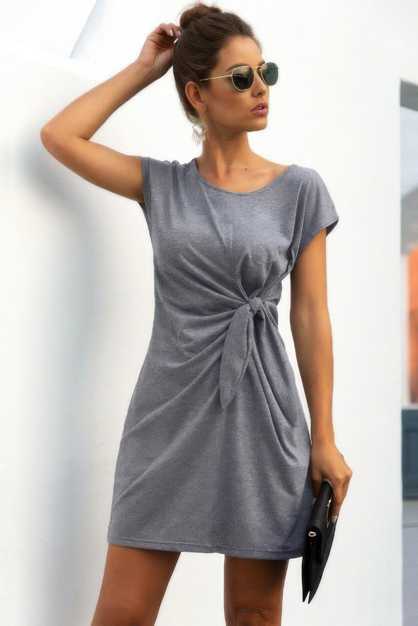 Solid Twist Knot Front Short Sleeve Tee Fit Dress | by atgodanddesigns
