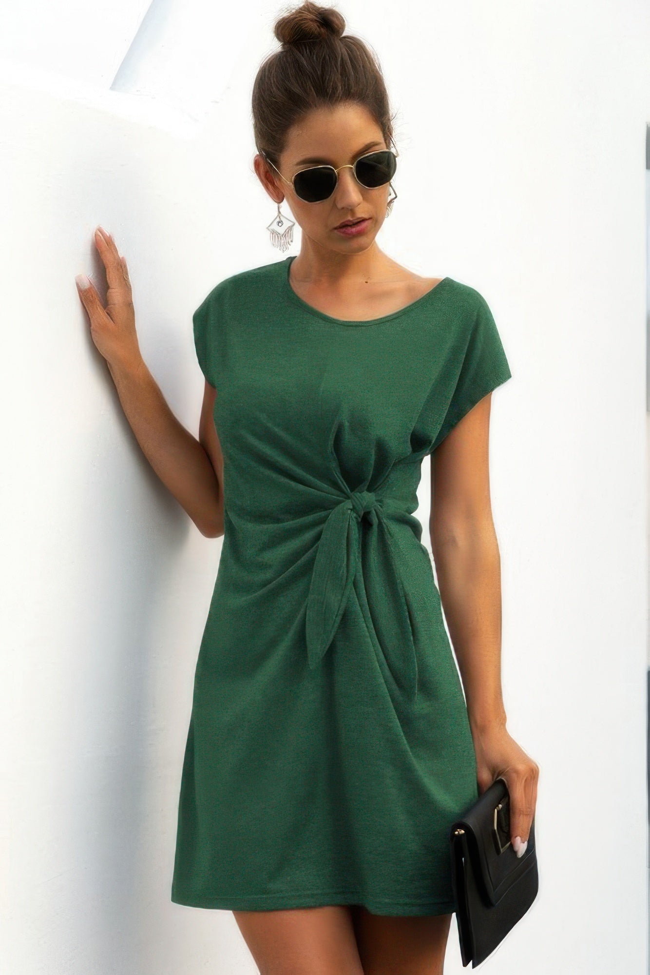 Solid Twist Knot Front Short Sleeve Tee Fit Dress | by atgodanddesigns