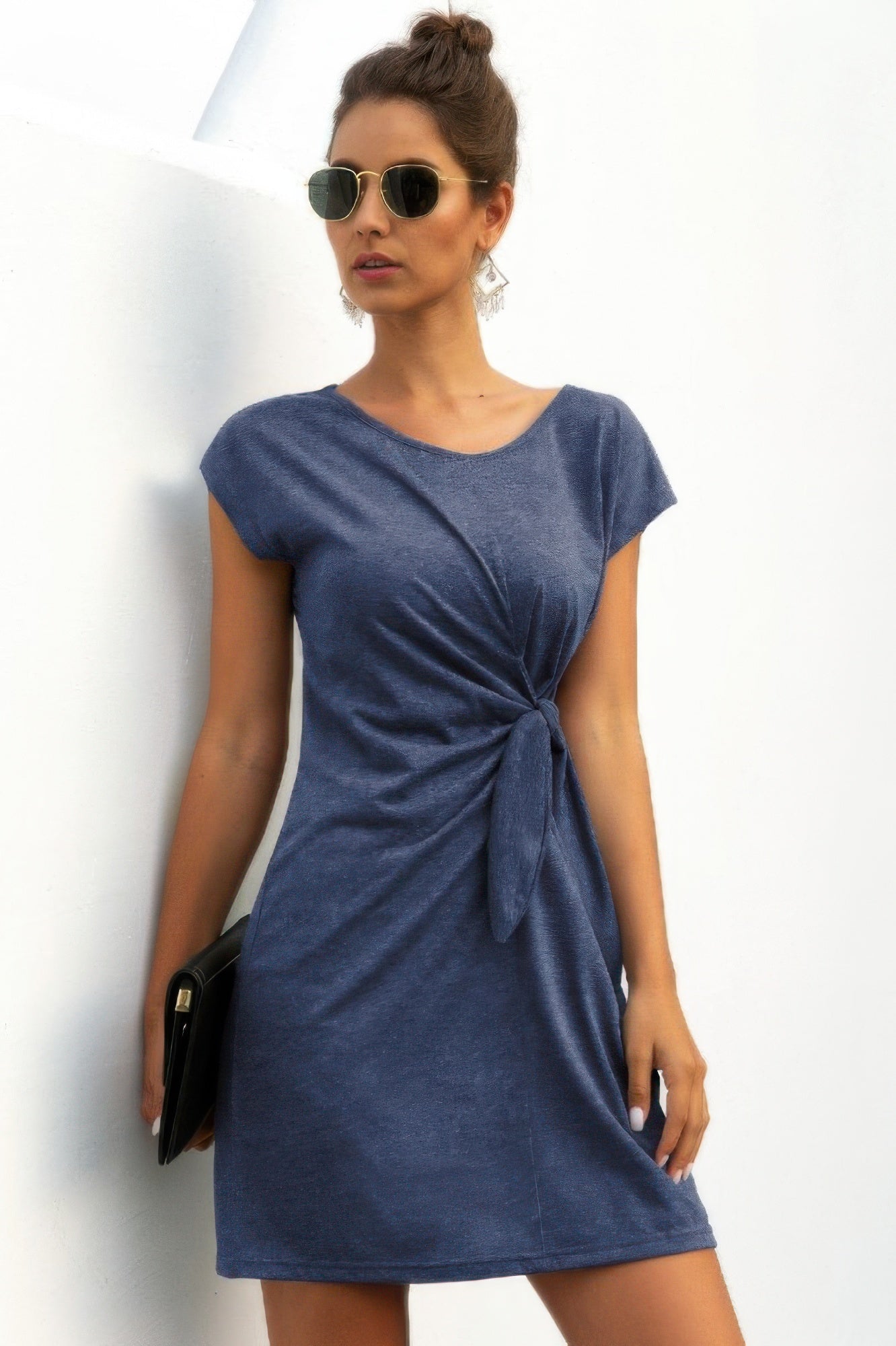 Solid Twist Knot Front Short Sleeve Tee Fit Dress | by atgodanddesigns