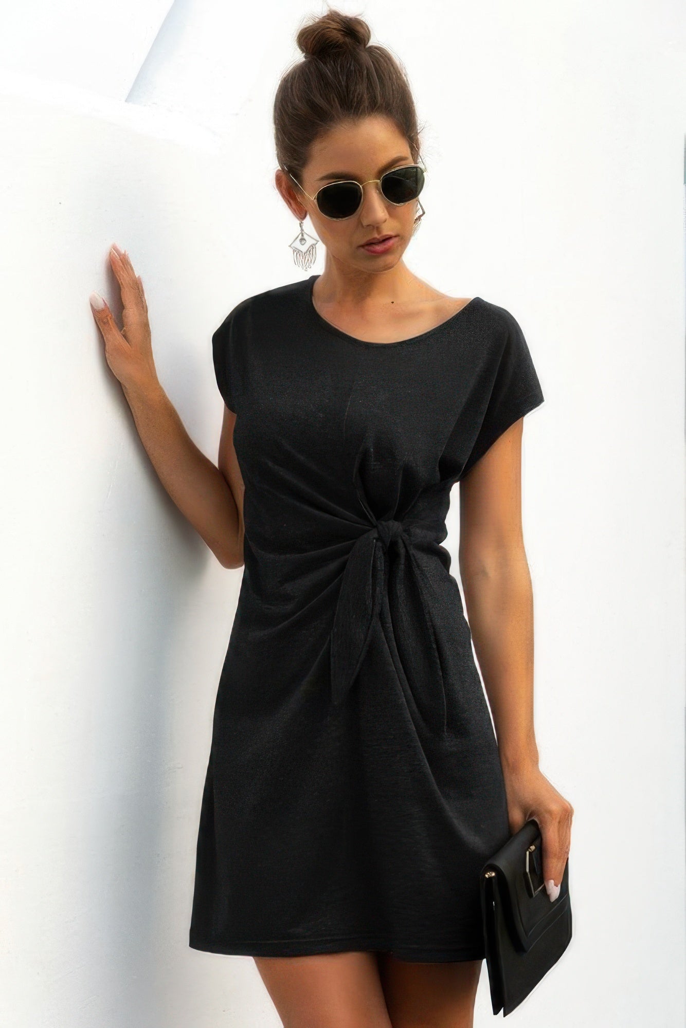 Solid Twist Knot Front Short Sleeve Tee Fit Dress | by atgodanddesigns