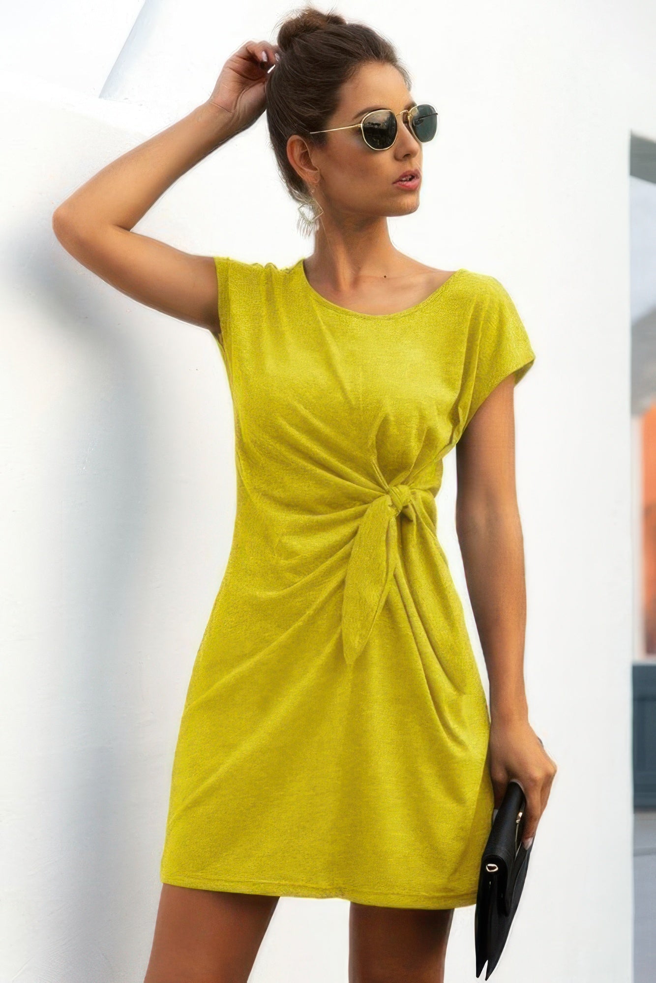 Solid Twist Knot Front Short Sleeve Tee Fit Dress | by atgodanddesigns