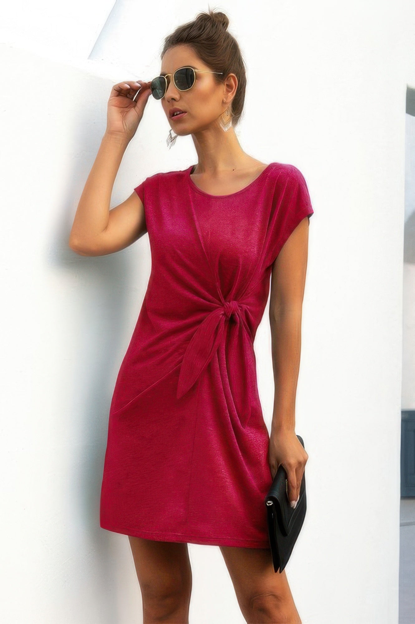 Solid Twist Knot Front Short Sleeve Tee Fit Dress | by atgodanddesigns