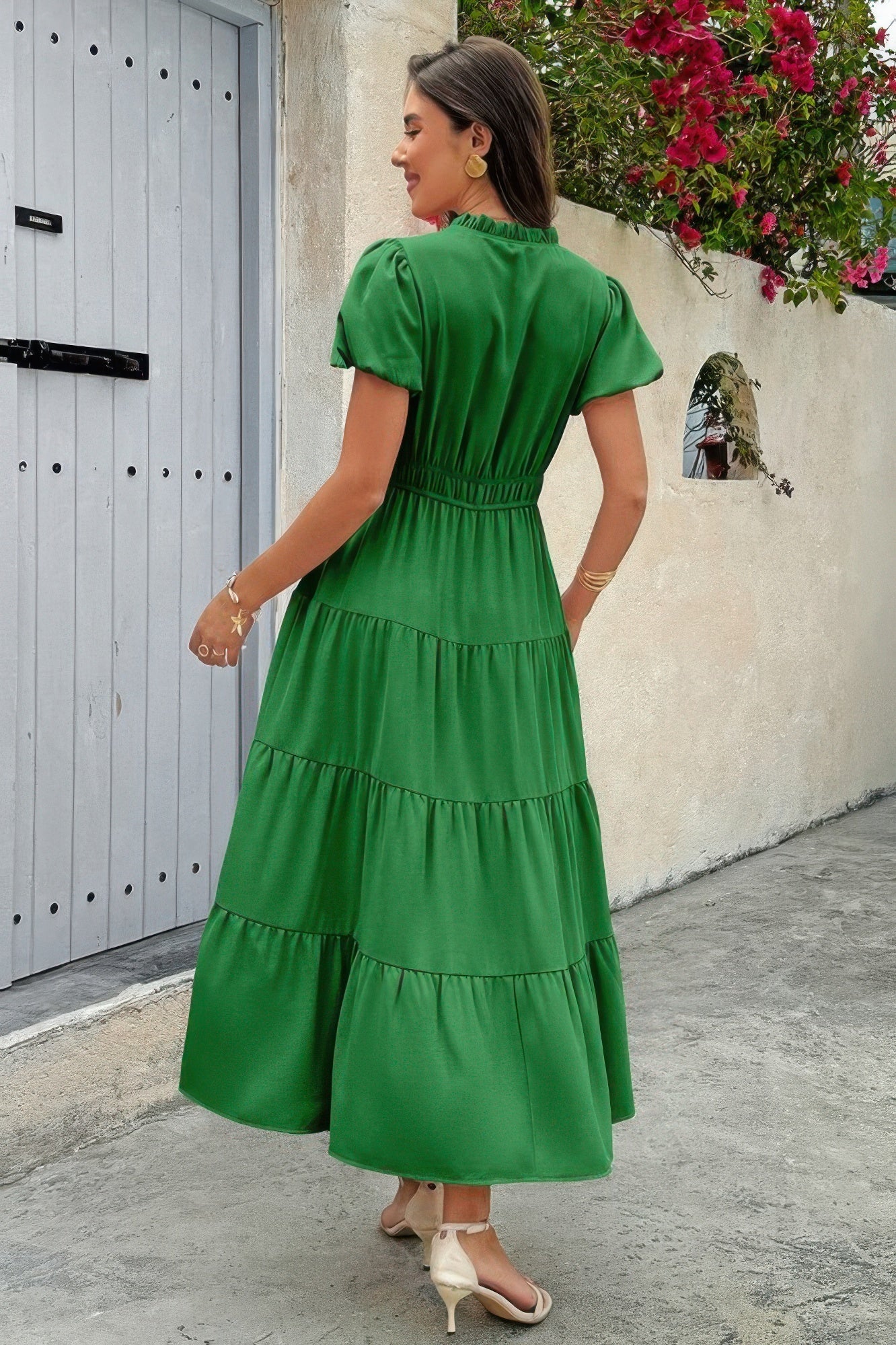 Solid V Neck Color Block Elastic Waist Dress | by atgodanddesigns
