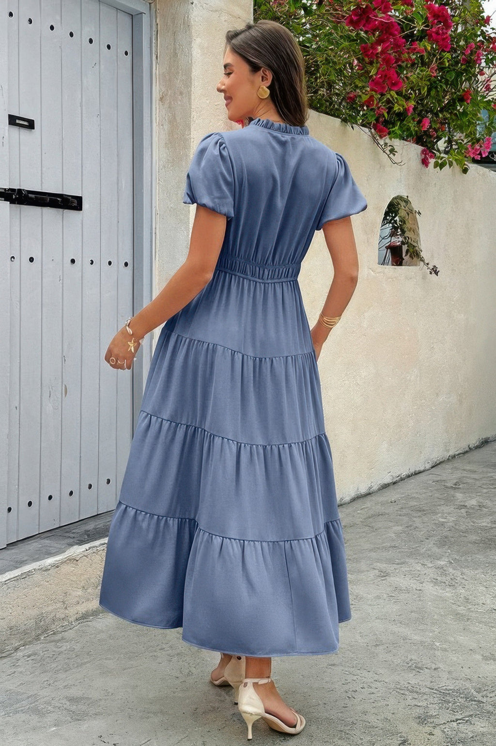 Solid V Neck Color Block Elastic Waist Dress | by atgodanddesigns
