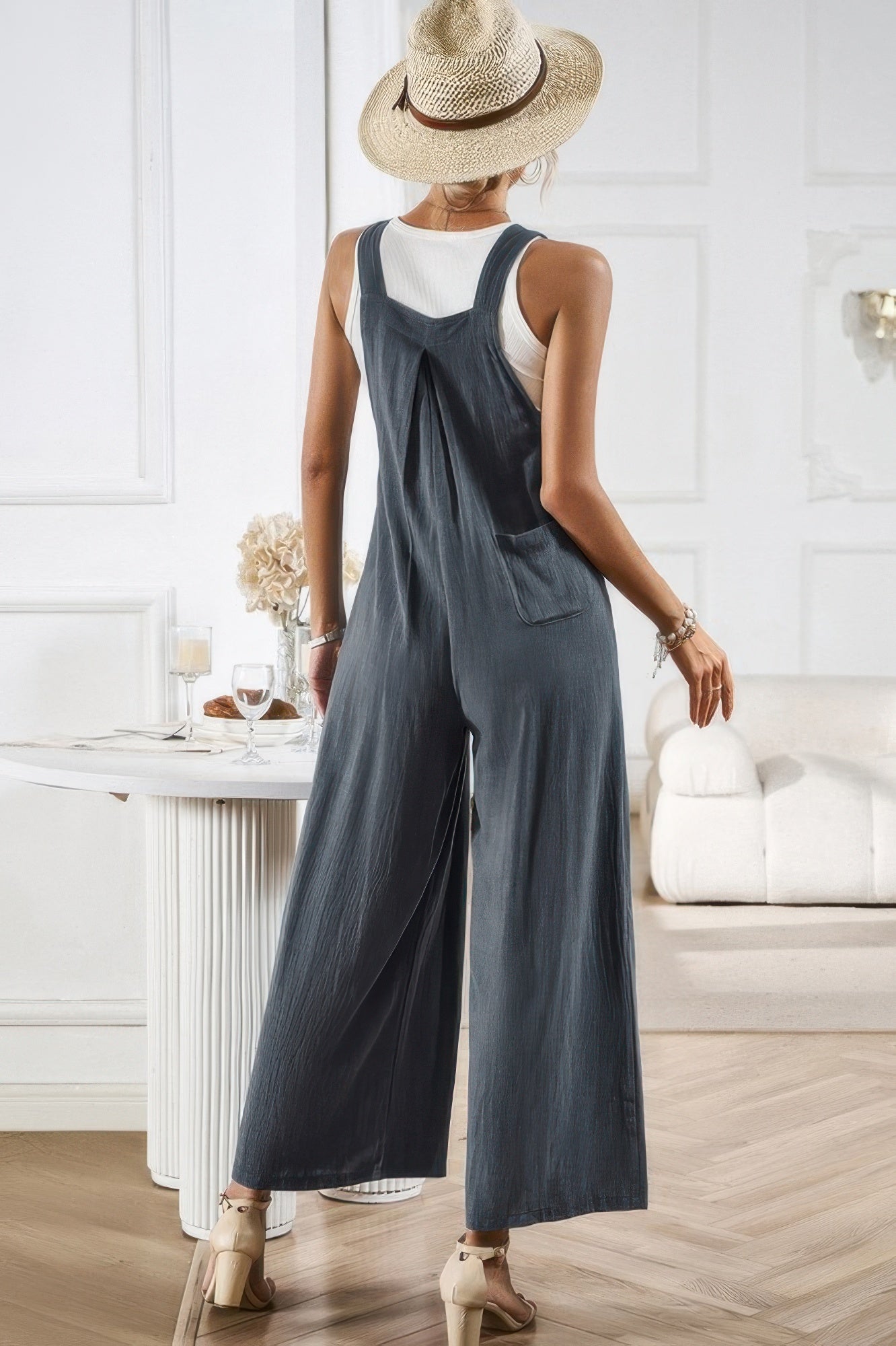 Solid Wide Leg Pocketed Shoulder Tie Overalls | by atgodanddesigns