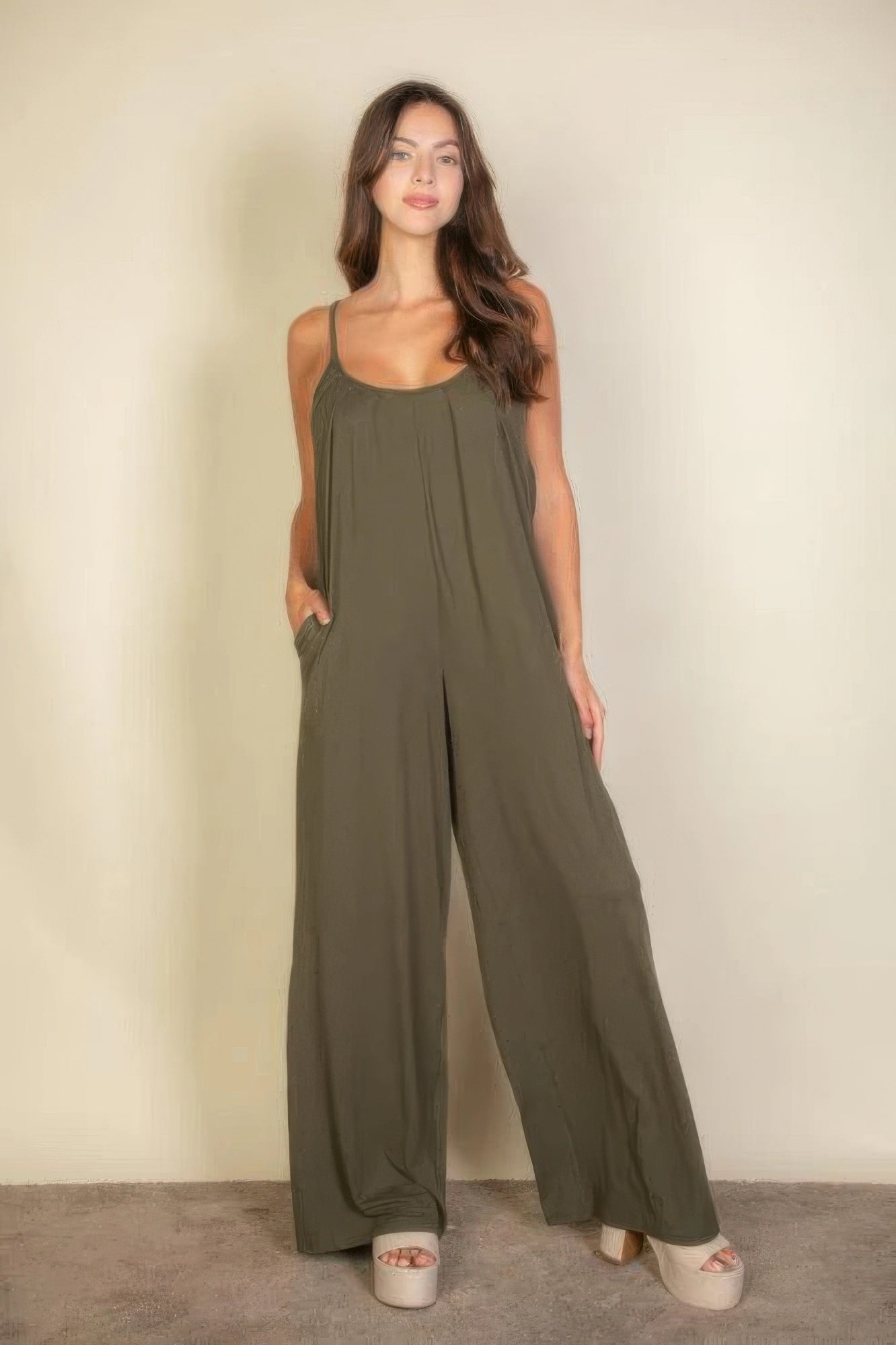 Spaghetti Strap Solid Wide Jumpsuit | by atgodanddesigns