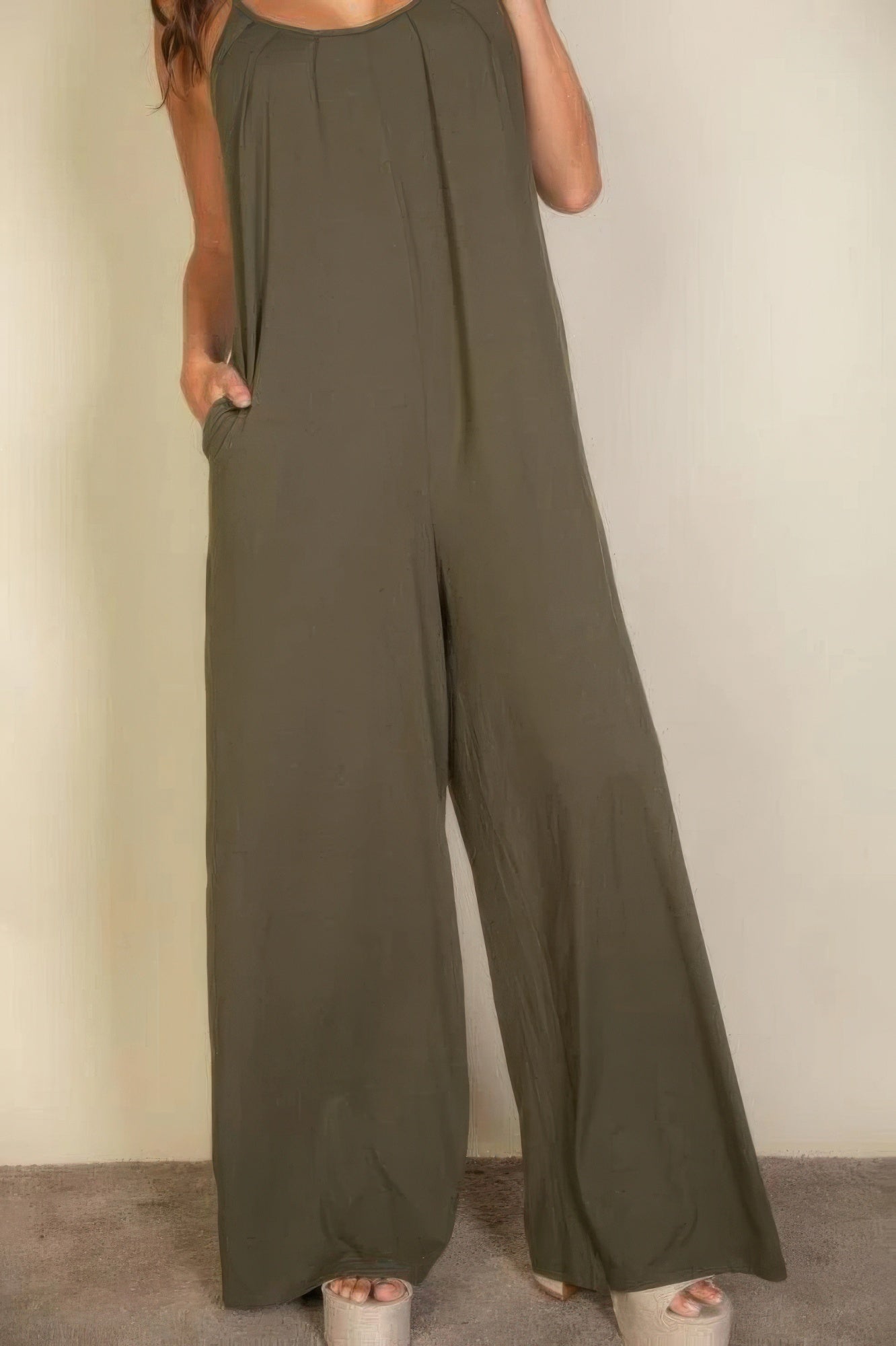 Spaghetti Strap Solid Wide Jumpsuit | by atgodanddesigns