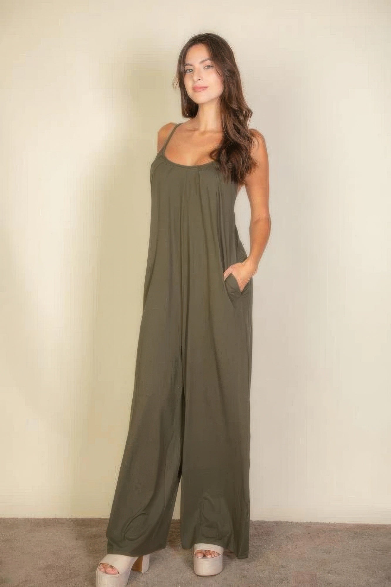 Spaghetti Strap Solid Wide Jumpsuit | by atgodanddesigns