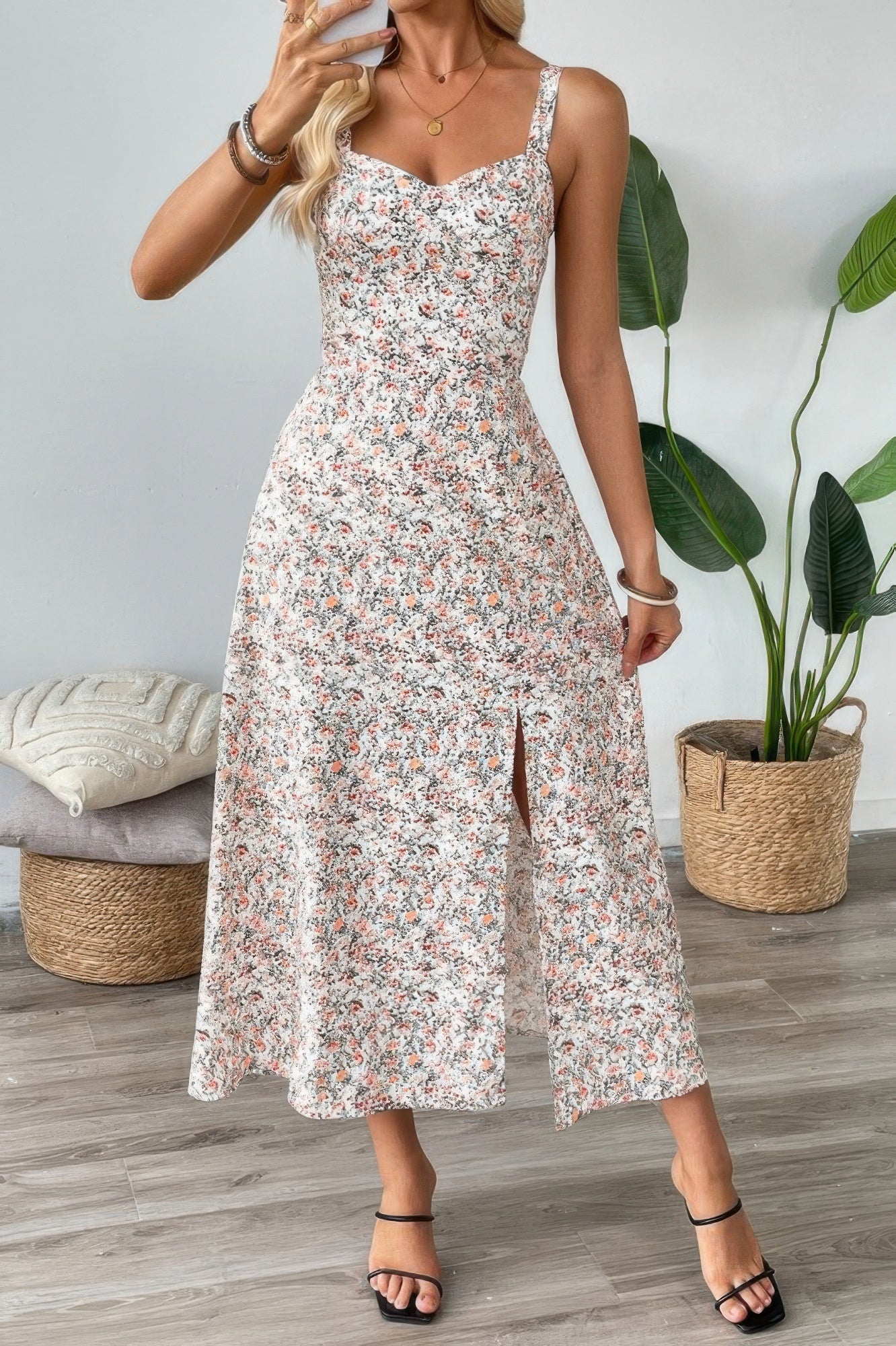 Straps Floral Print Split Hem Fit Long Dress | by atgodanddesigns