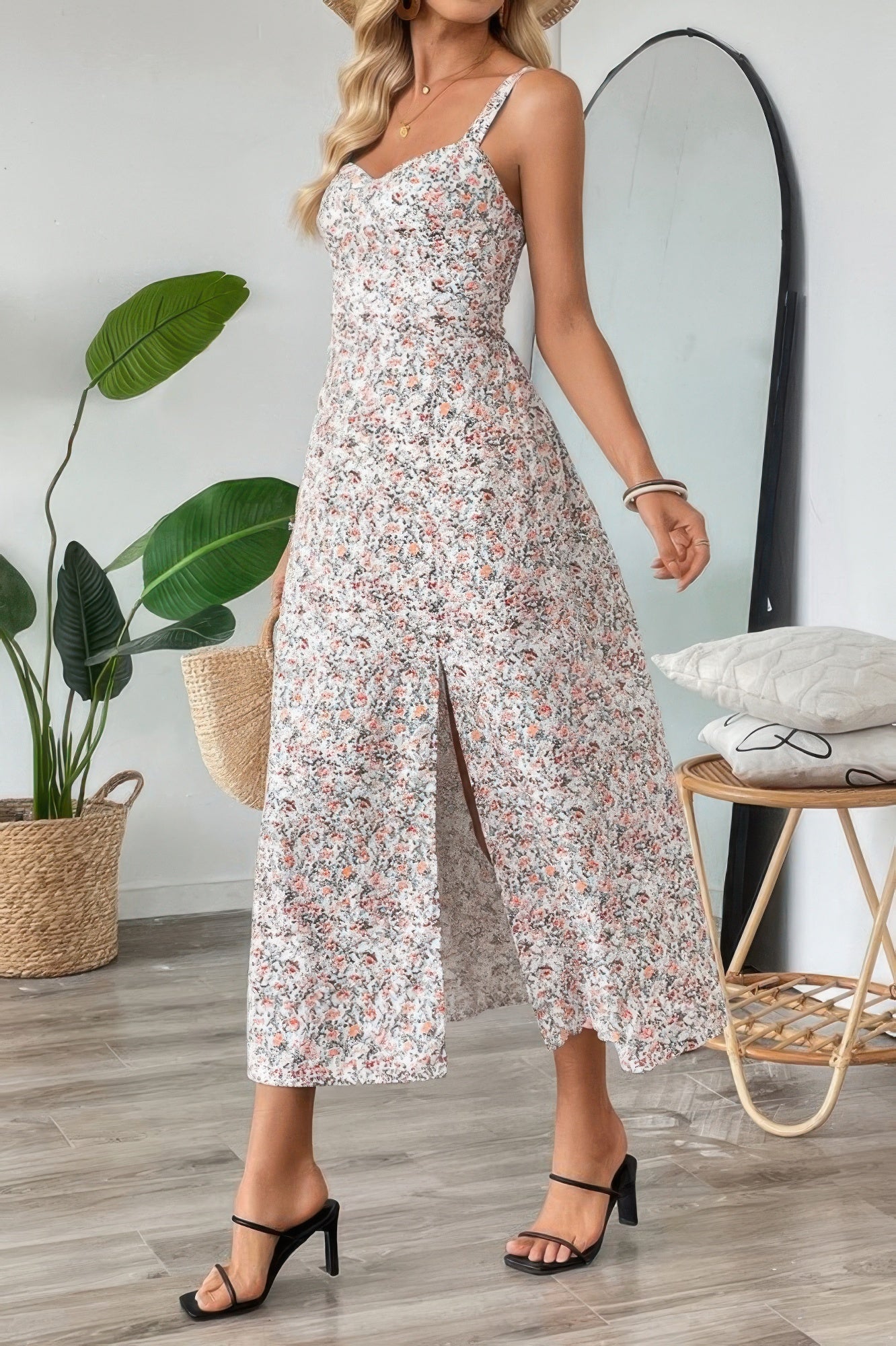 Straps Floral Print Split Hem Fit Long Dress | by atgodanddesigns