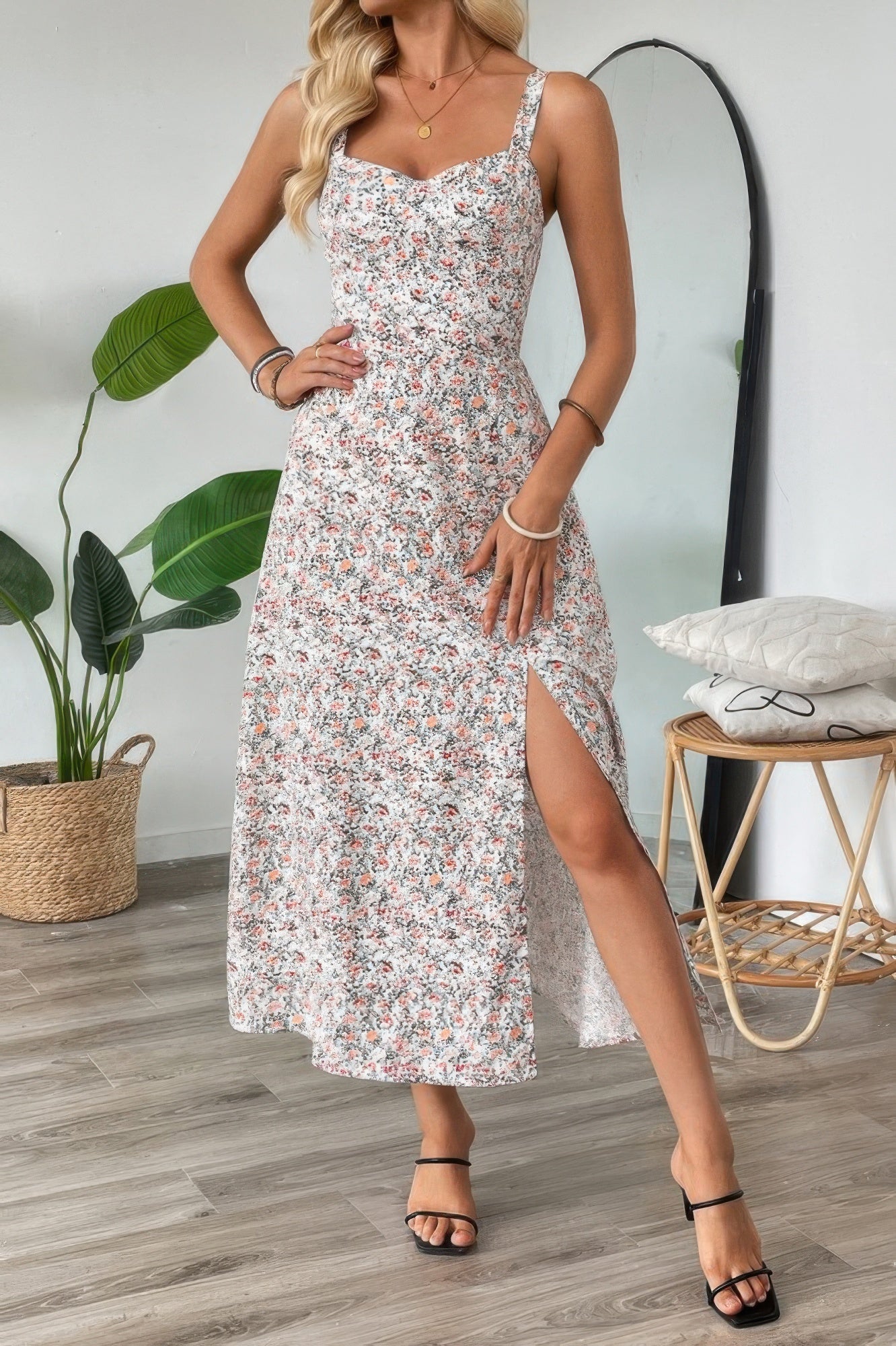 Straps Floral Print Split Hem Fit Long Dress | by atgodanddesigns