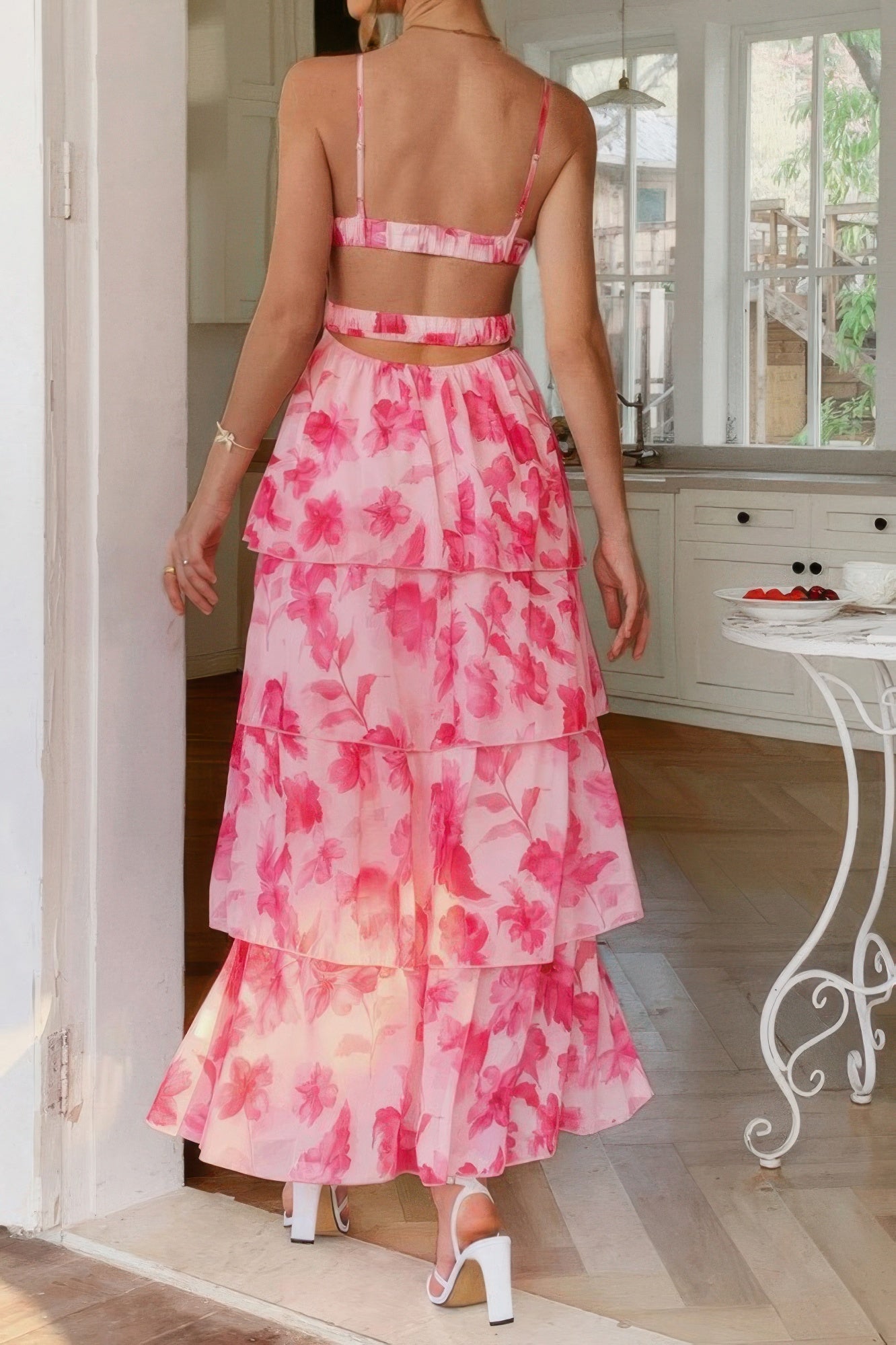 Straps Floral Print V Neck Patchwork Full Dress | by atgodanddesigns