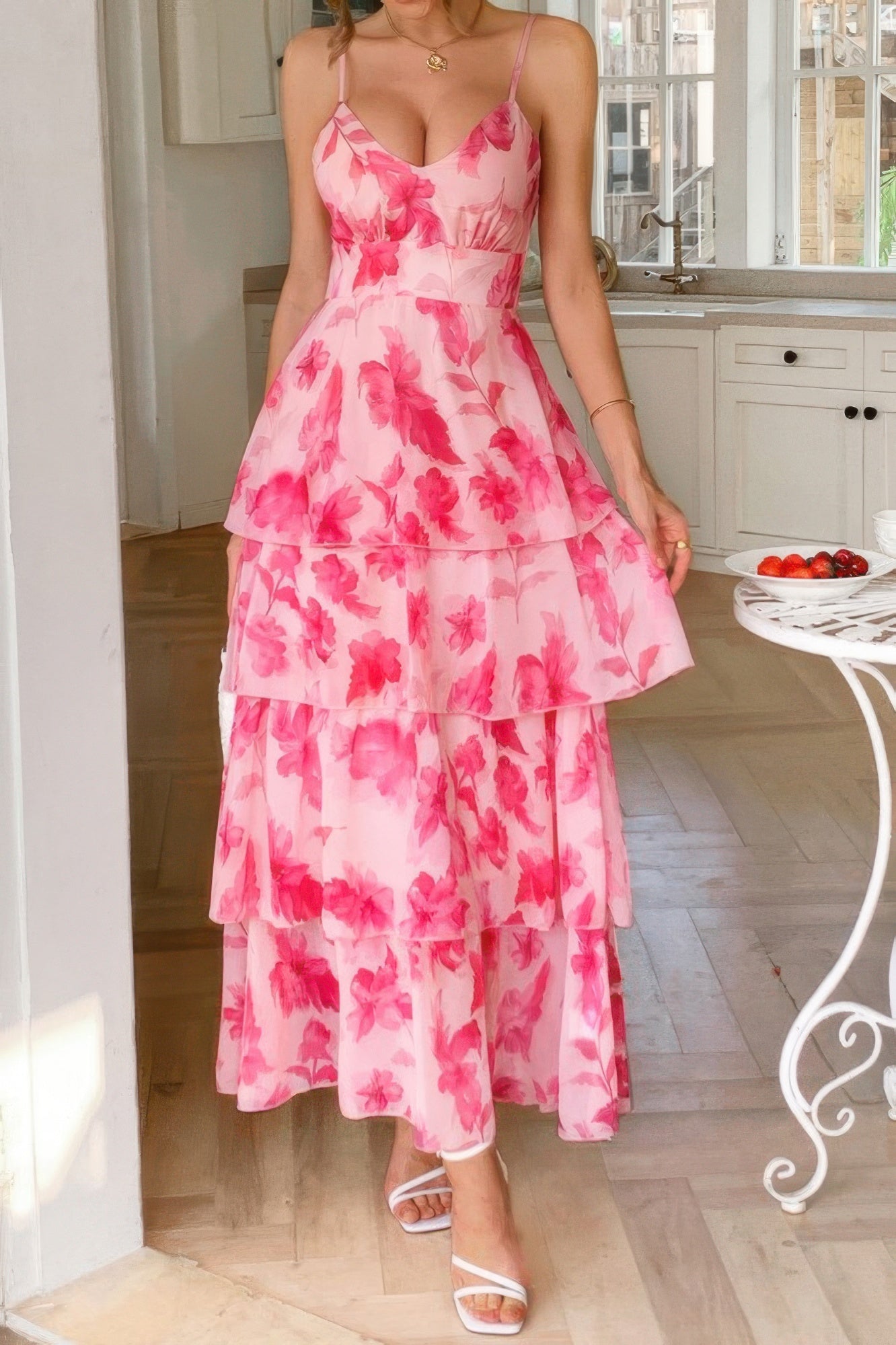 Straps Floral Print V Neck Patchwork Full Dress | by atgodanddesigns