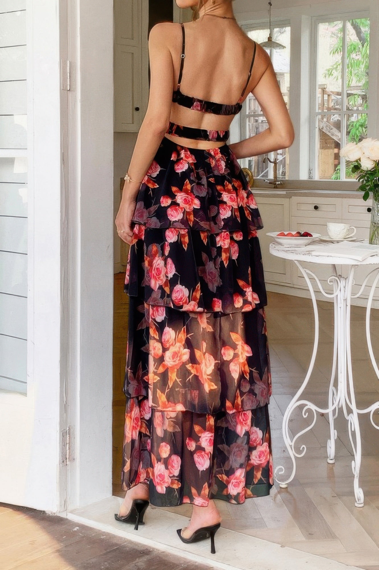 Straps Floral Print V Neck Patchwork Full Dress | by atgodanddesigns