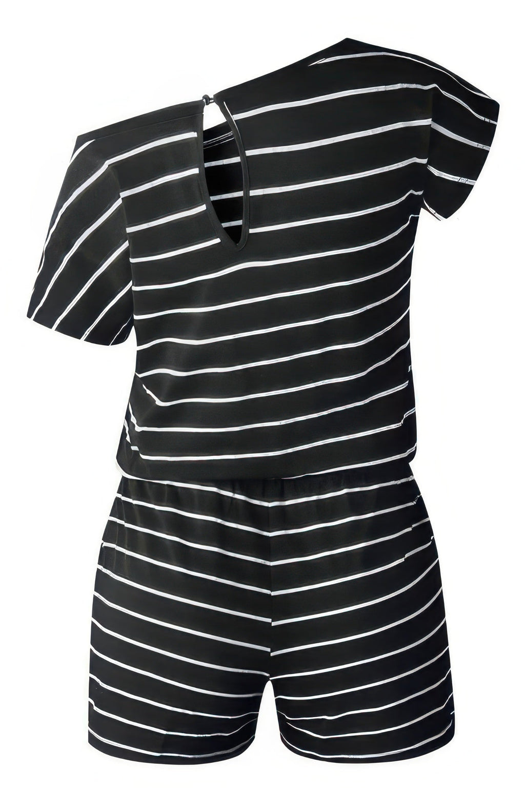 Striped Short Sleeve Drawstring Waist Romper | by atgodanddesigns