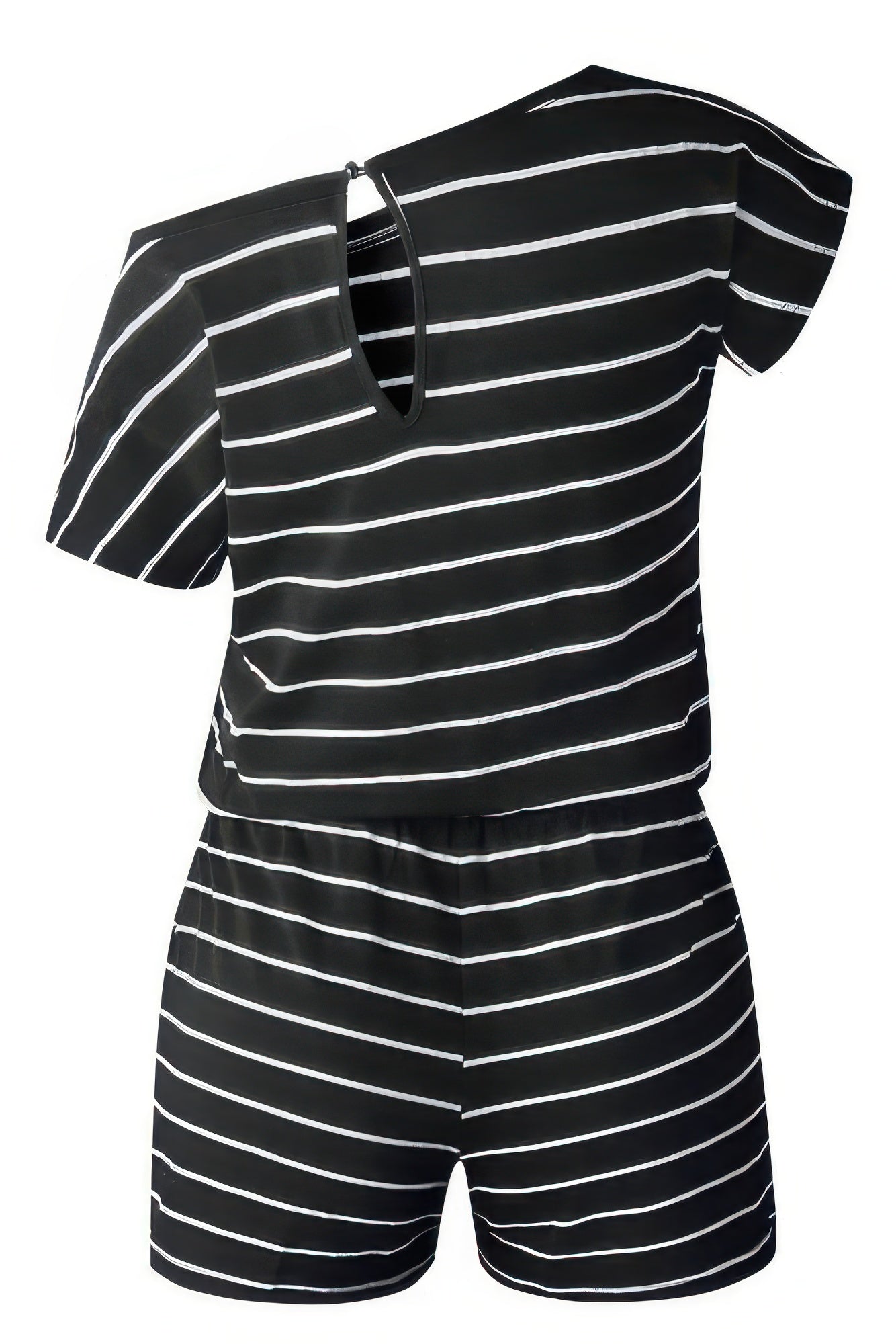 Striped Short Sleeve Drawstring Waist Romper | by atgodanddesigns