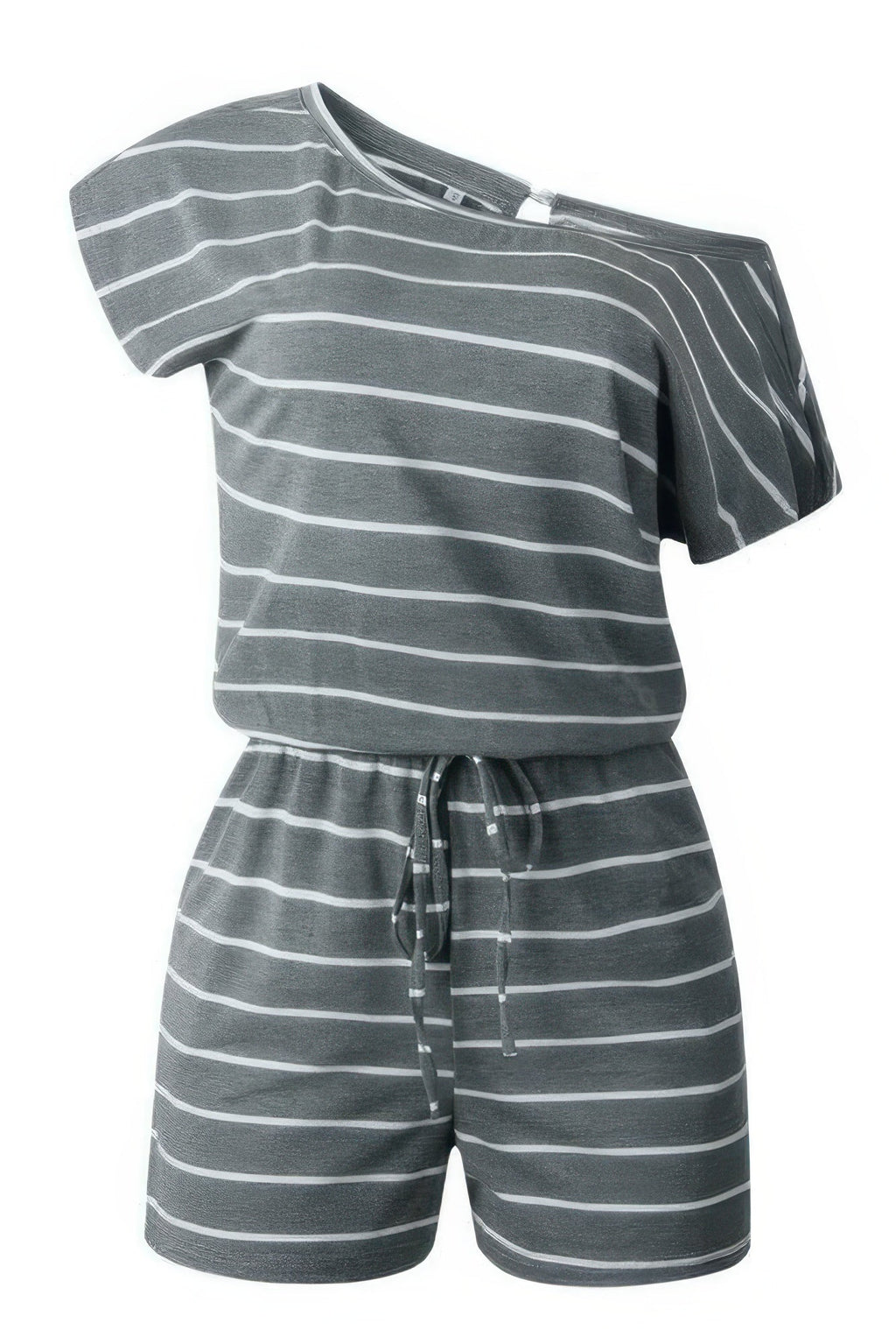Striped Short Sleeve Drawstring Waist Romper | by atgodanddesigns