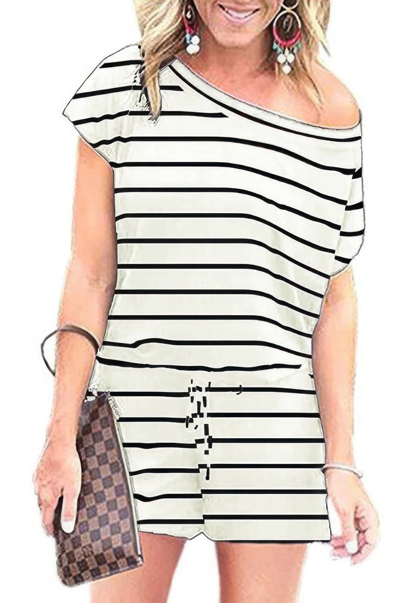 Striped Short Sleeve Drawstring Waist Romper | by atgodanddesigns