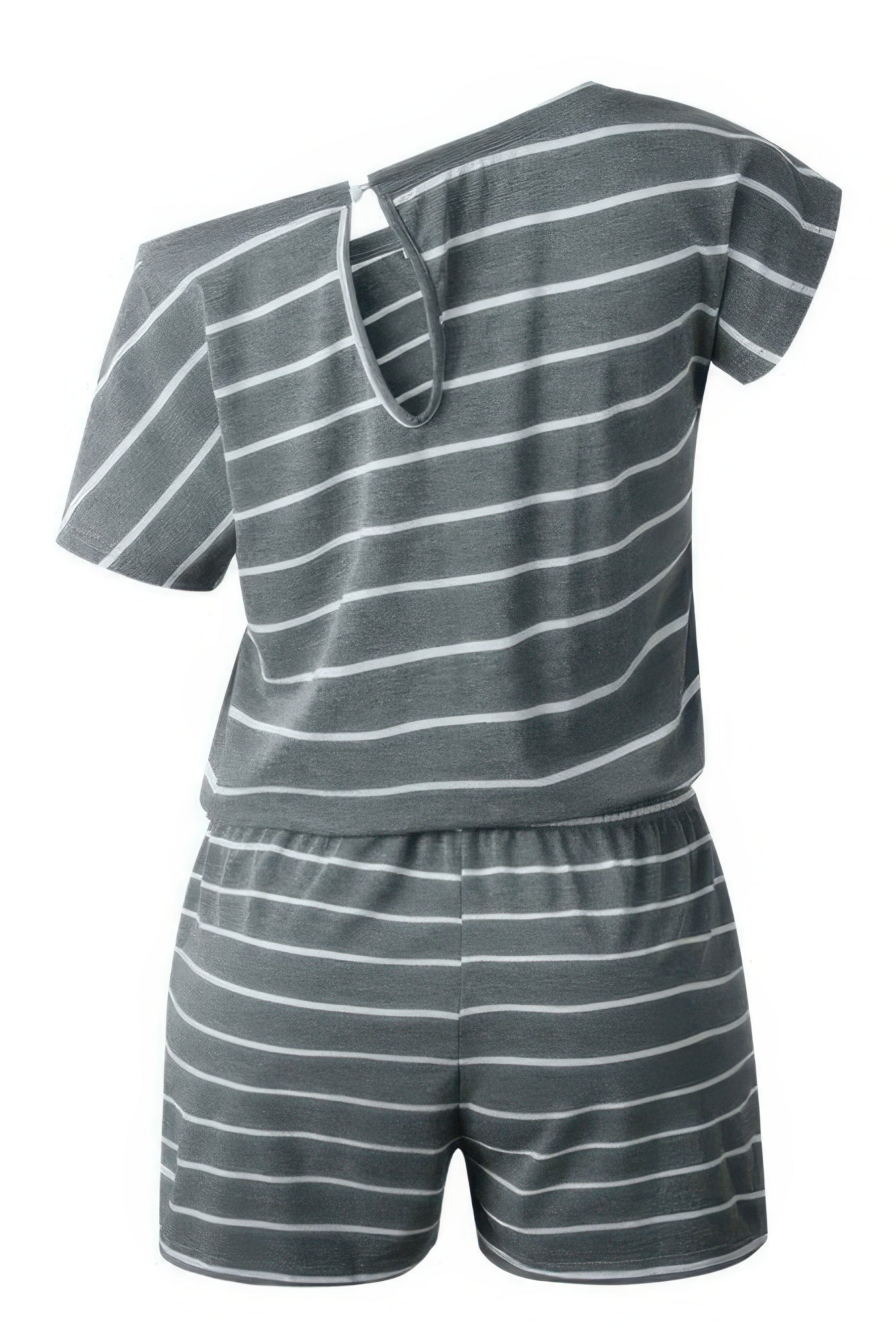 Striped Short Sleeve Drawstring Waist Romper | by atgodanddesigns