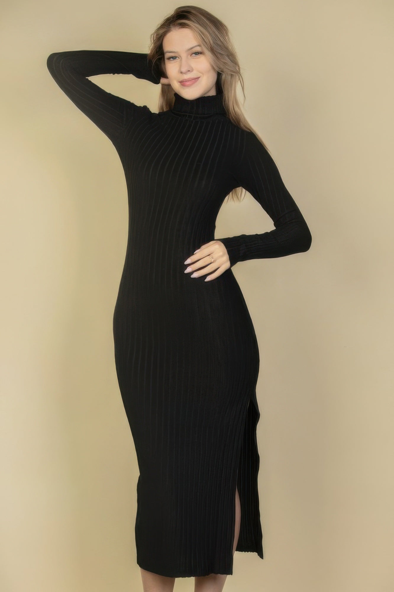 Sweater - knit Fuzzy Turtle Neck Split Thigh Dress | by atgodanddesigns