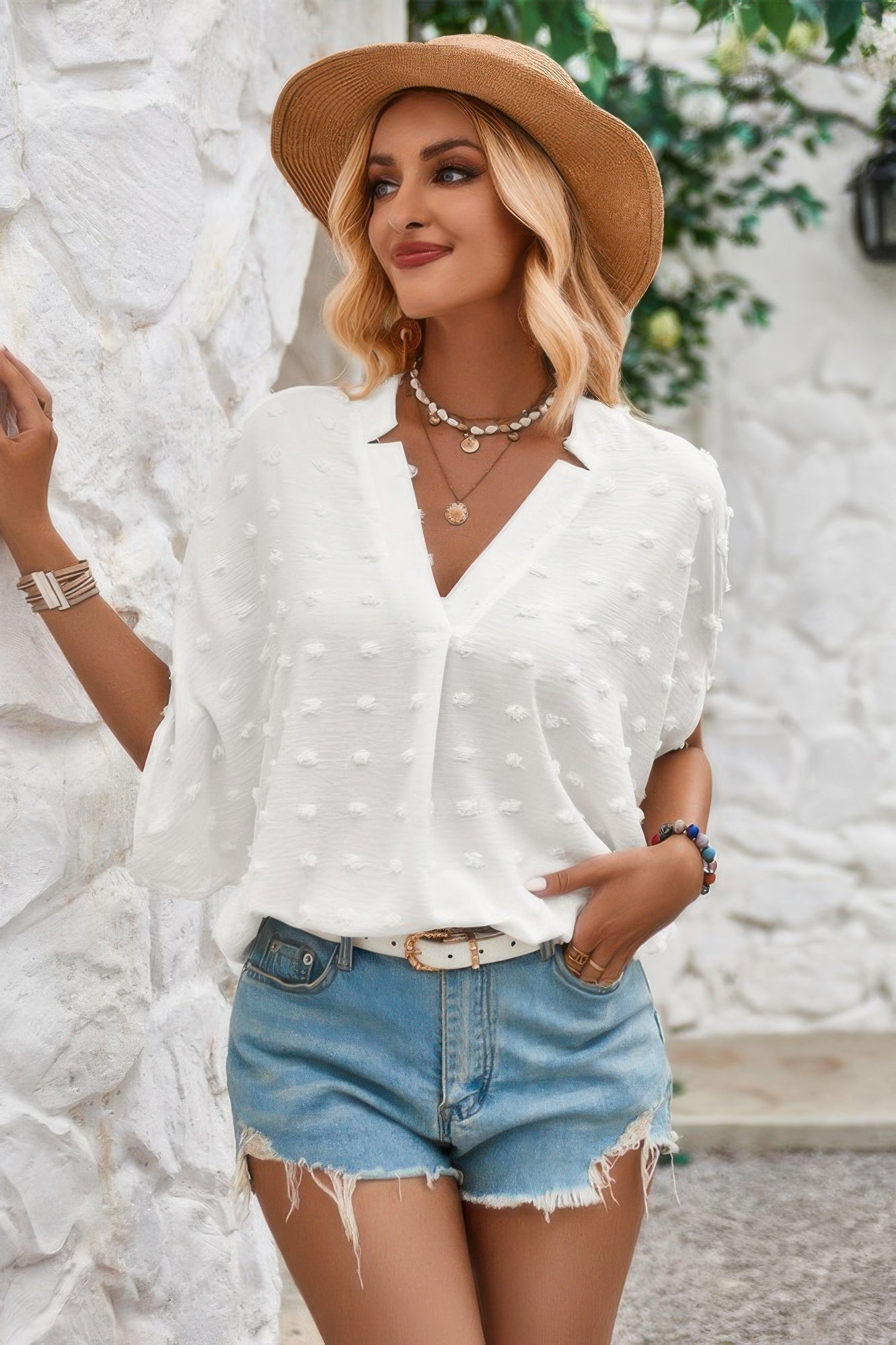 Swiss Dot V Neck Loose Half Sleeve Blouse | by atgodanddesigns
