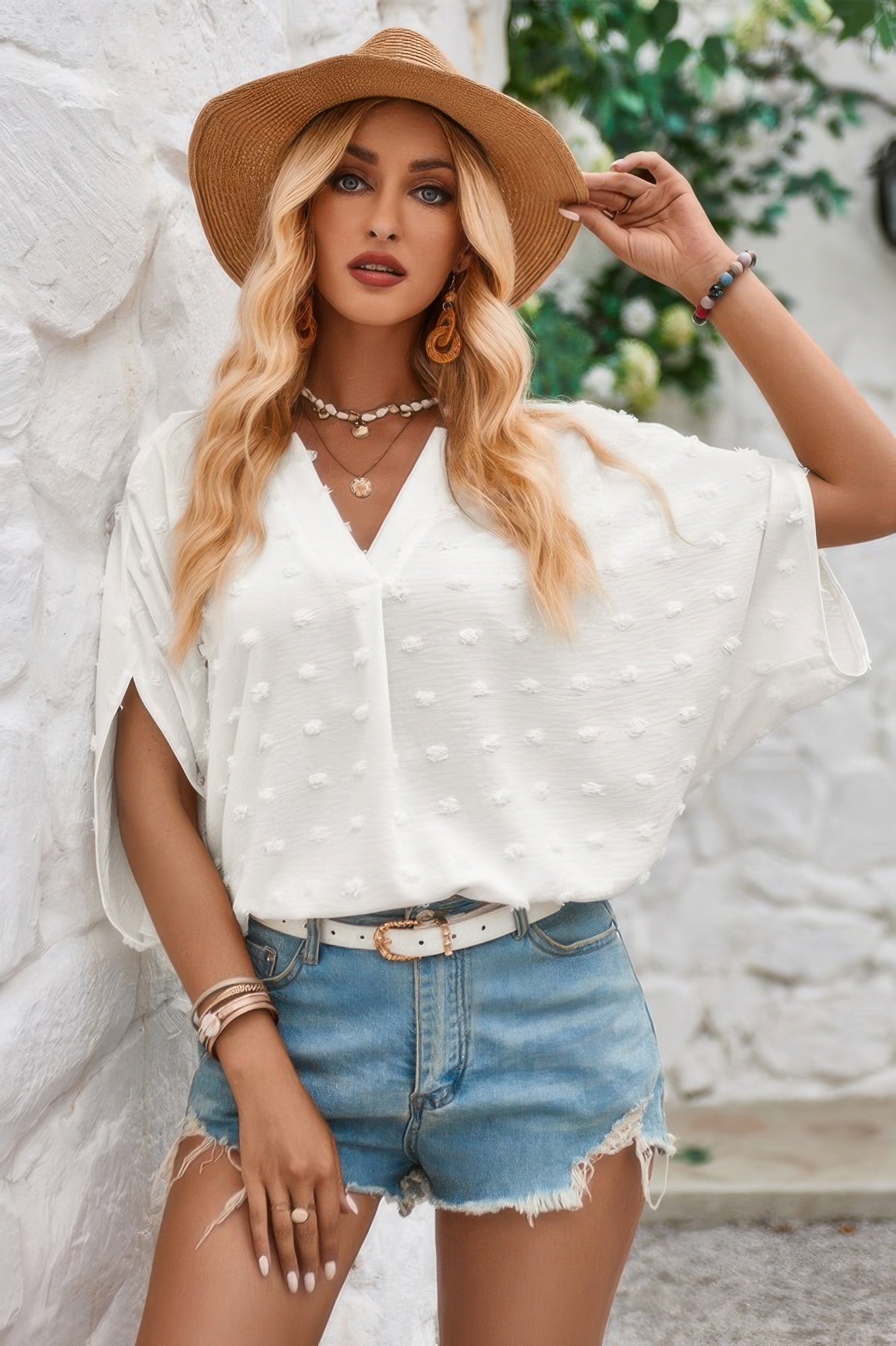 Swiss Dot V Neck Loose Half Sleeve Blouse | by atgodanddesigns