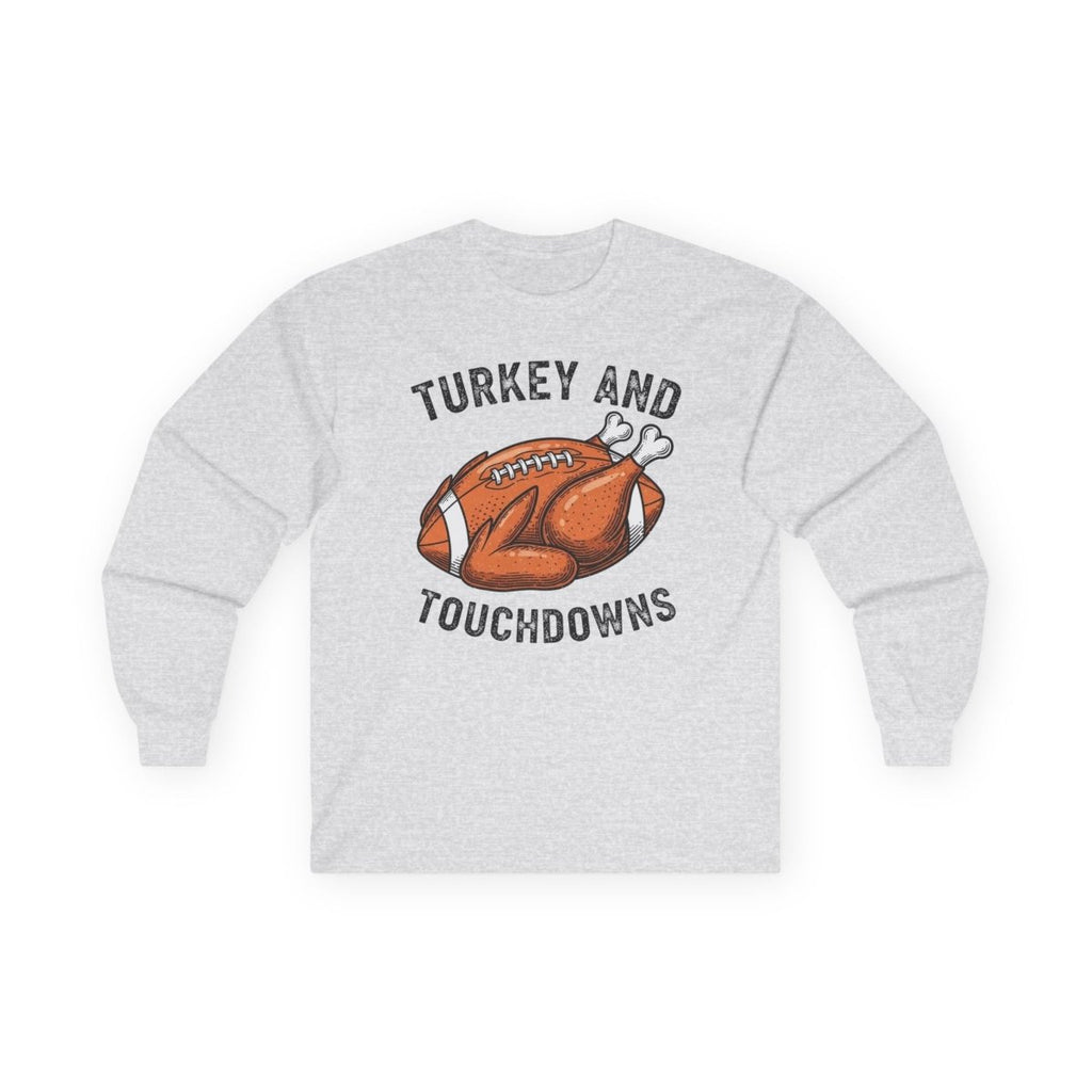 Thanksgiving Unisex Adult & Teen Long Sleeve - Turkey And Touchdowns | Long - sleeve by atgodanddesigns