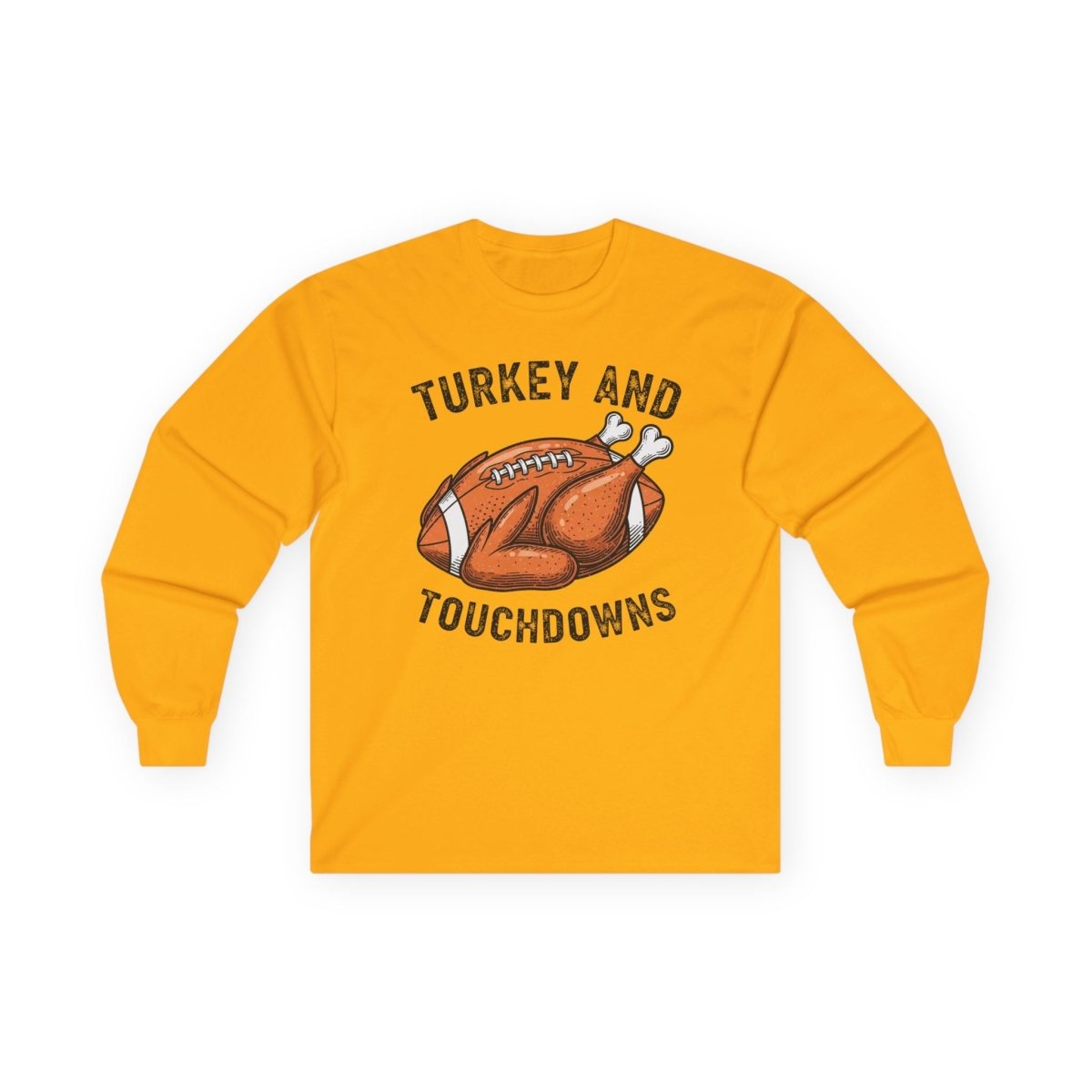 Thanksgiving Unisex Adult & Teen Long Sleeve - Turkey And Touchdowns | Long - sleeve by atgodanddesigns